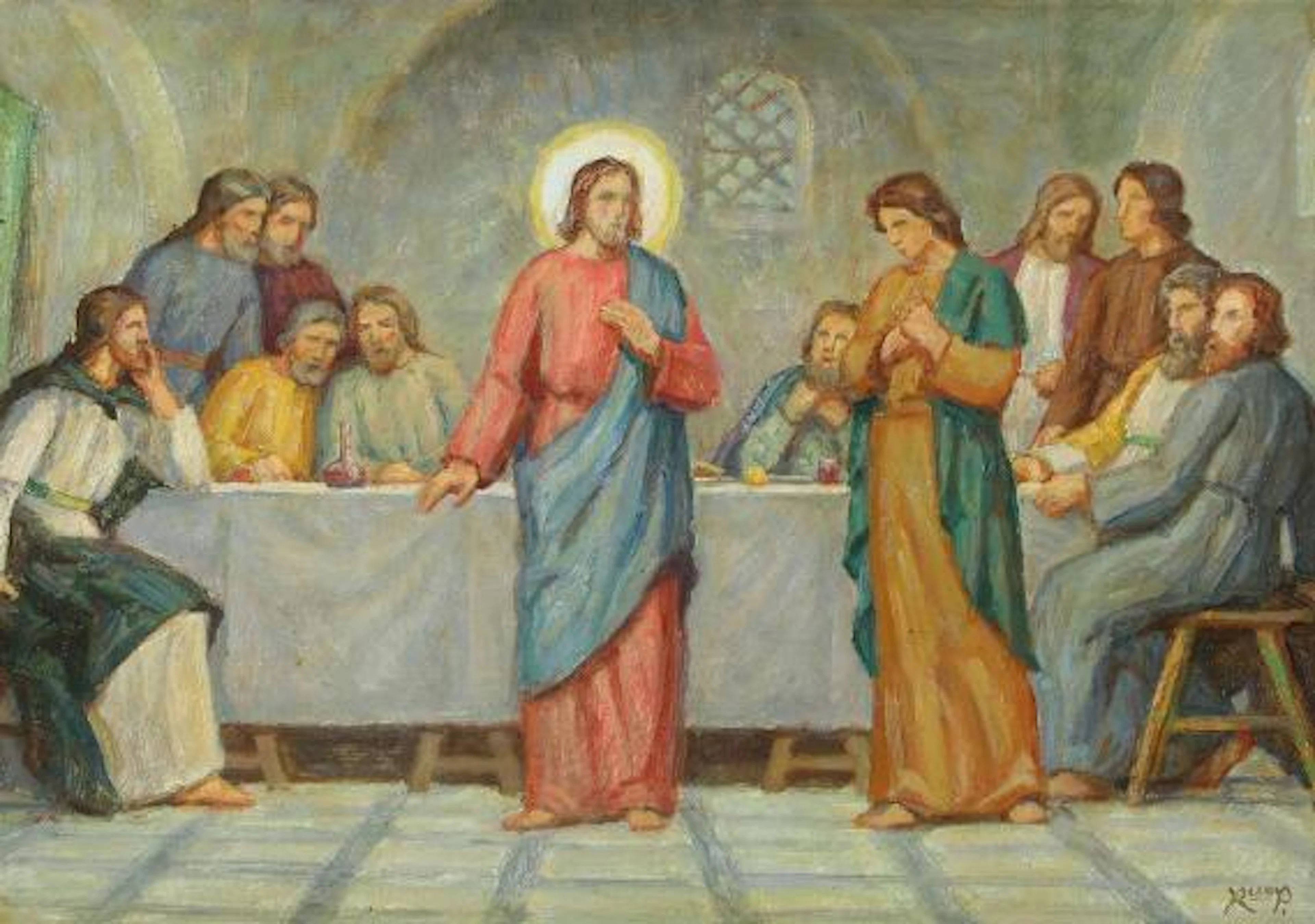 Rudolf Rud-Petersen: The Last Supper. Signed Rud P. Oil on masonite.