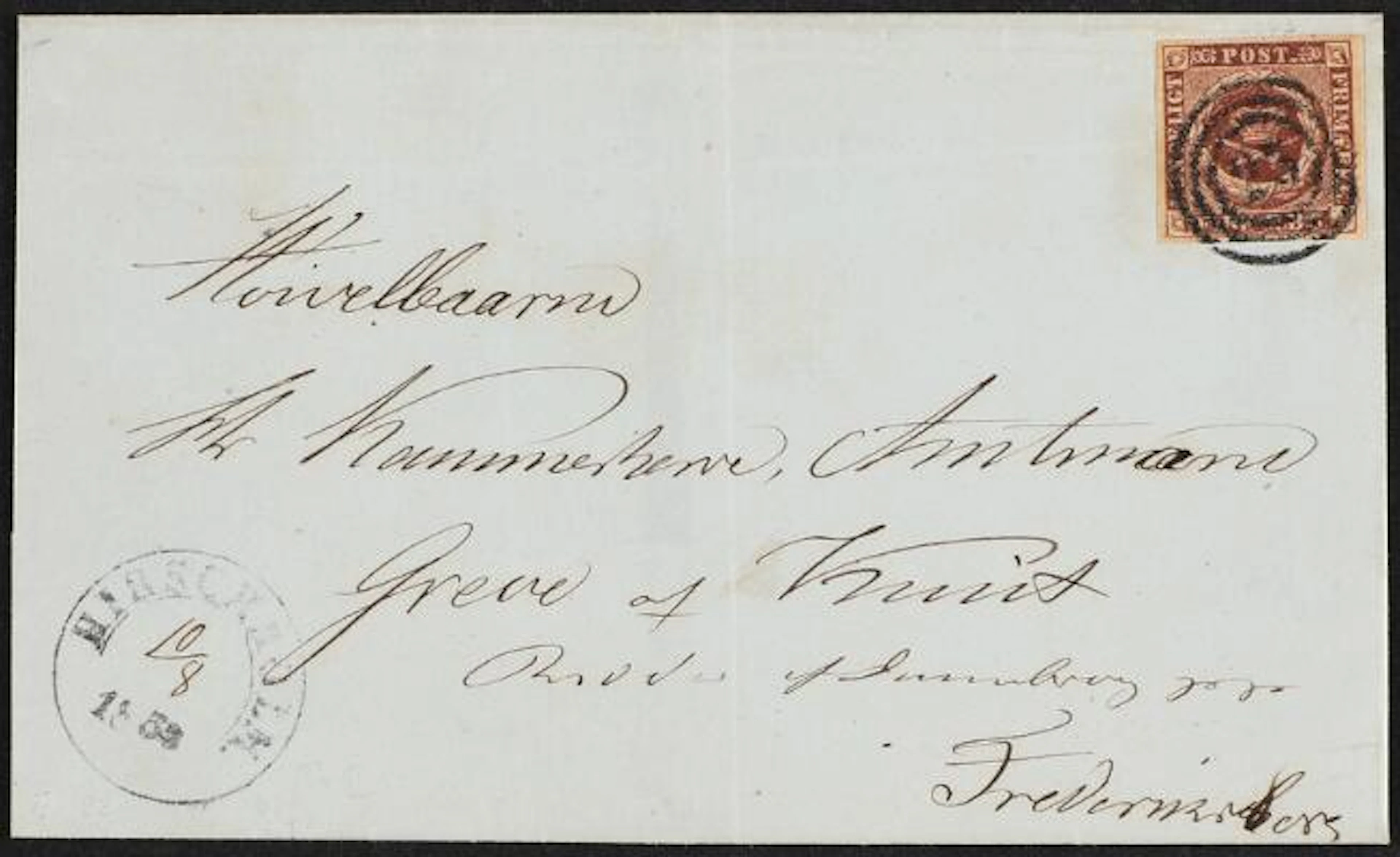 1851. 4 RBS Ferslew. Plate II, no. 93. Excellent cover with NUMERAL
