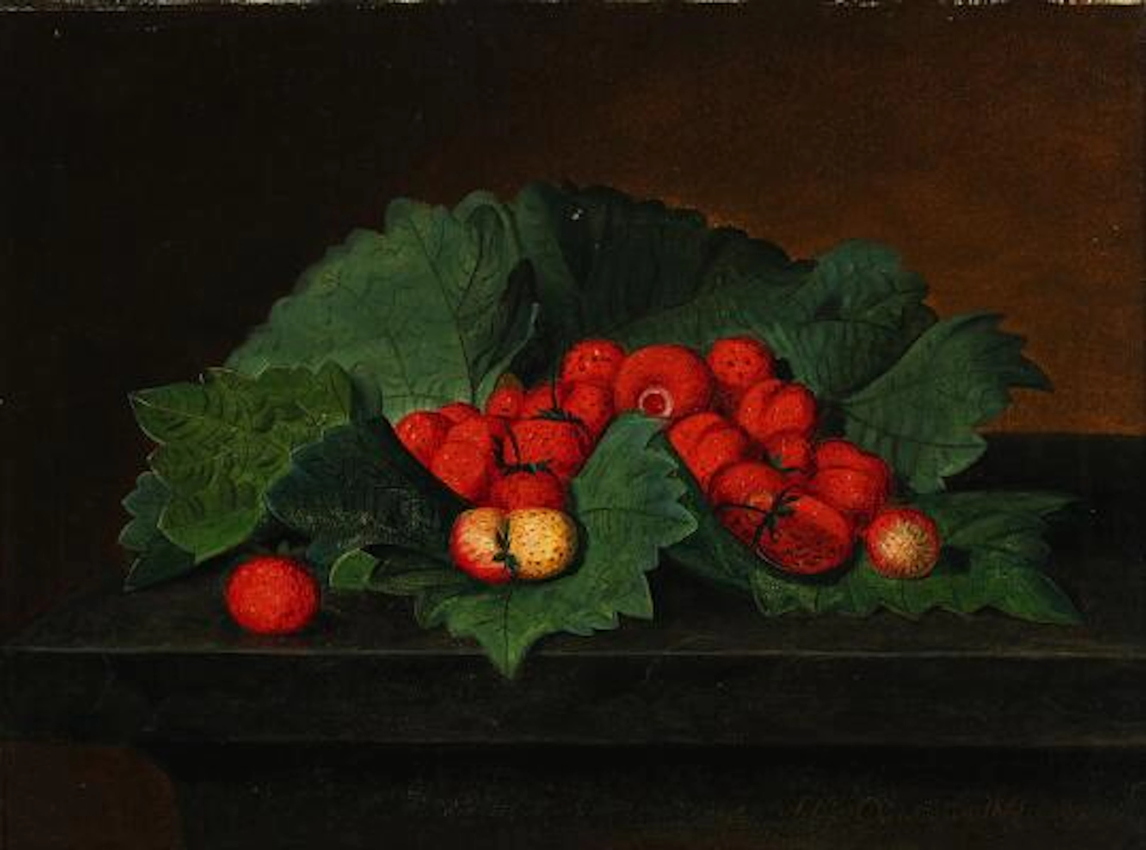 Flora Christensen: 19th century. Still life with strawberries. Signed