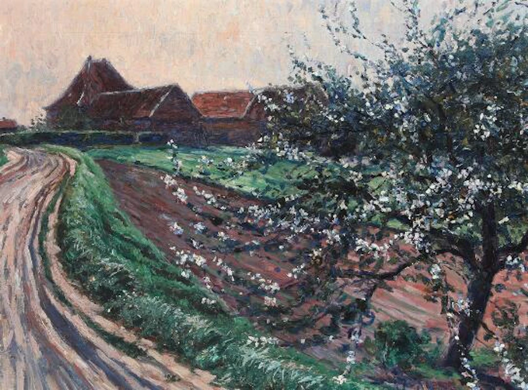 Arnold Baur: Spring landscape. Signed A. Baur. Oil on canvas. 42 x