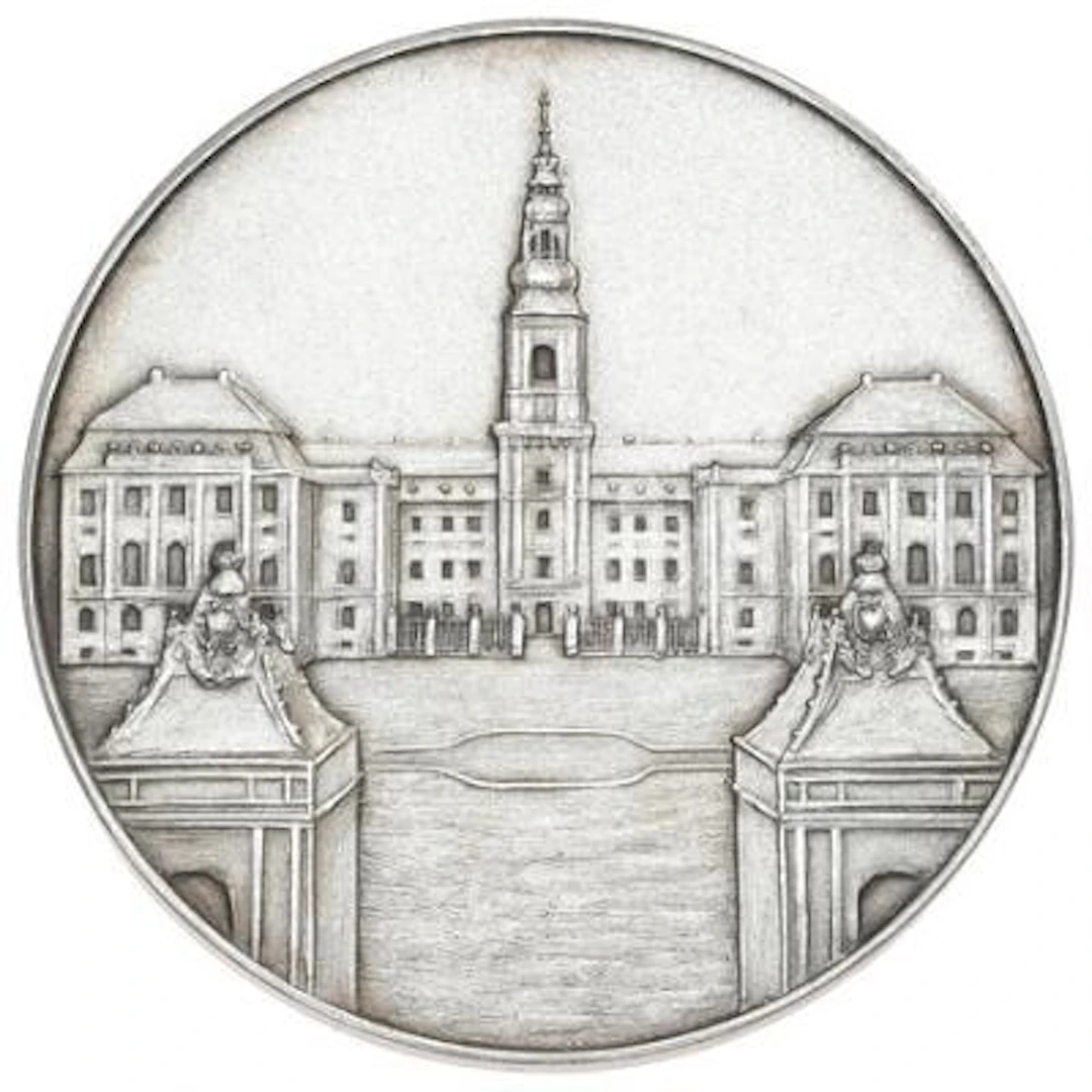 Christian X, the topping-out ceremony at Christiansborg 1916, silver