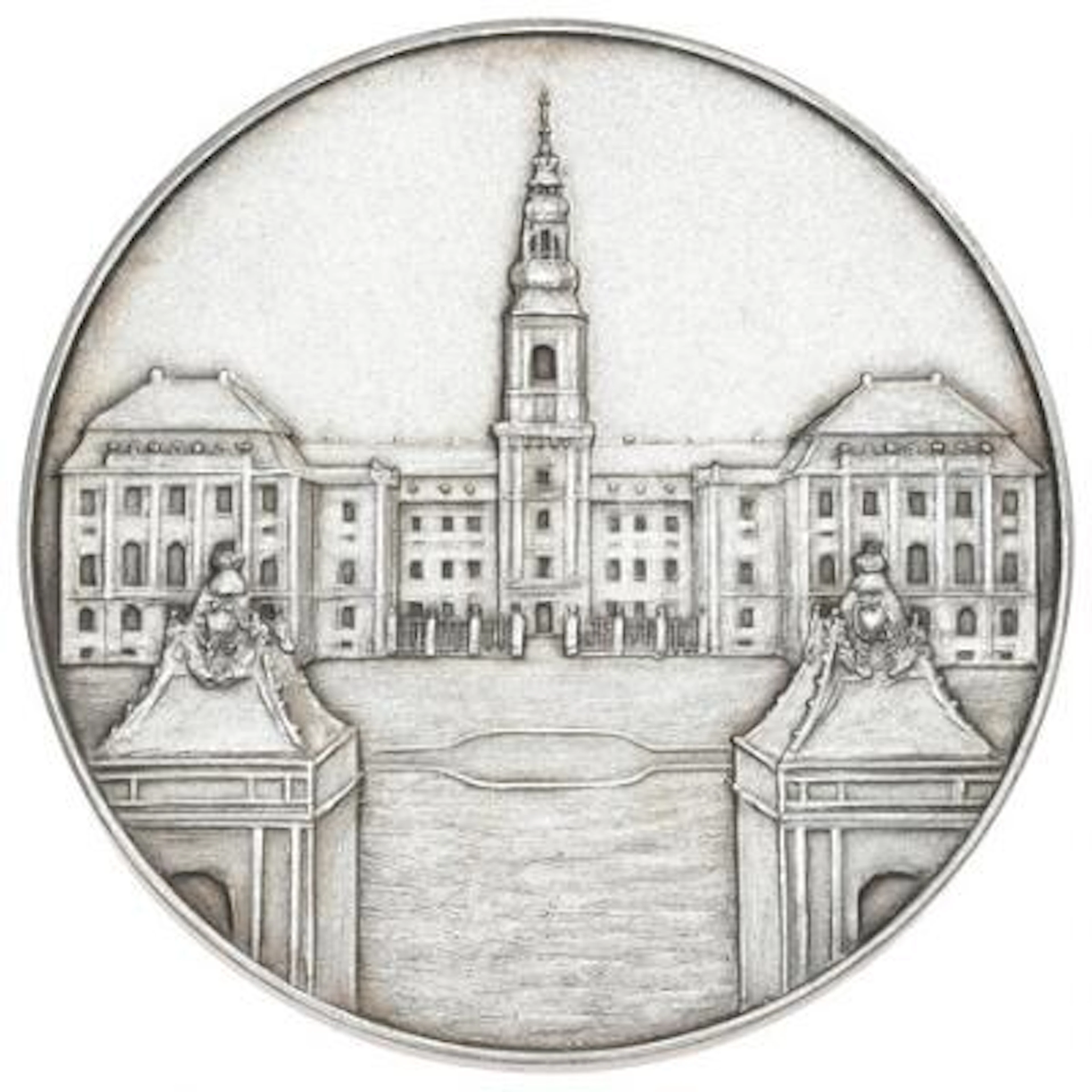 Christian X, the topping-out ceremony at Christiansborg 1916, silver