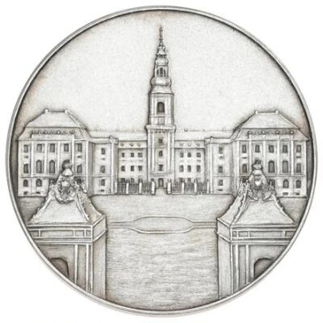 Christian X, the topping-out ceremony at Christiansborg 1916, silver