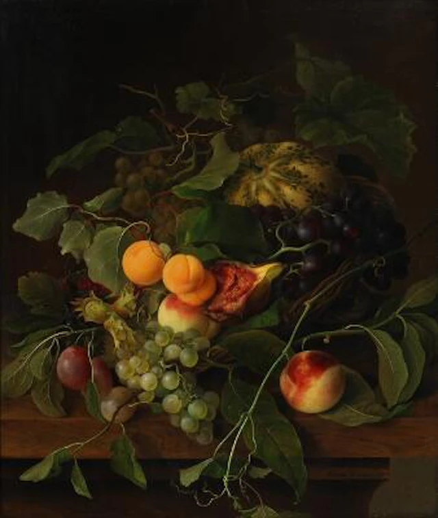 Emma Thomsen: Still life with fruit and flowers. Signed and dated
