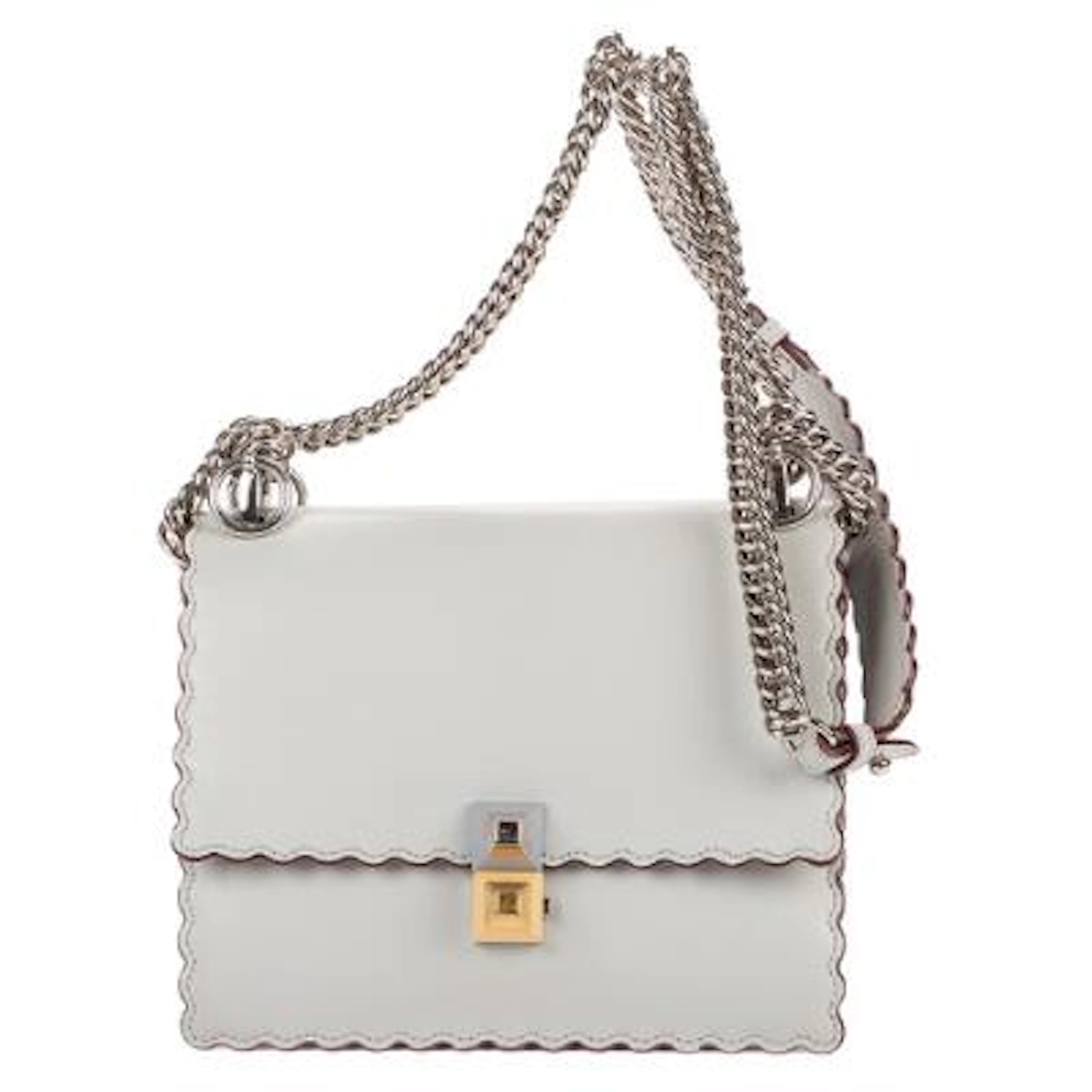 Fendi: A "Kan I Small" bag in light grey/light blue leather with burgundy