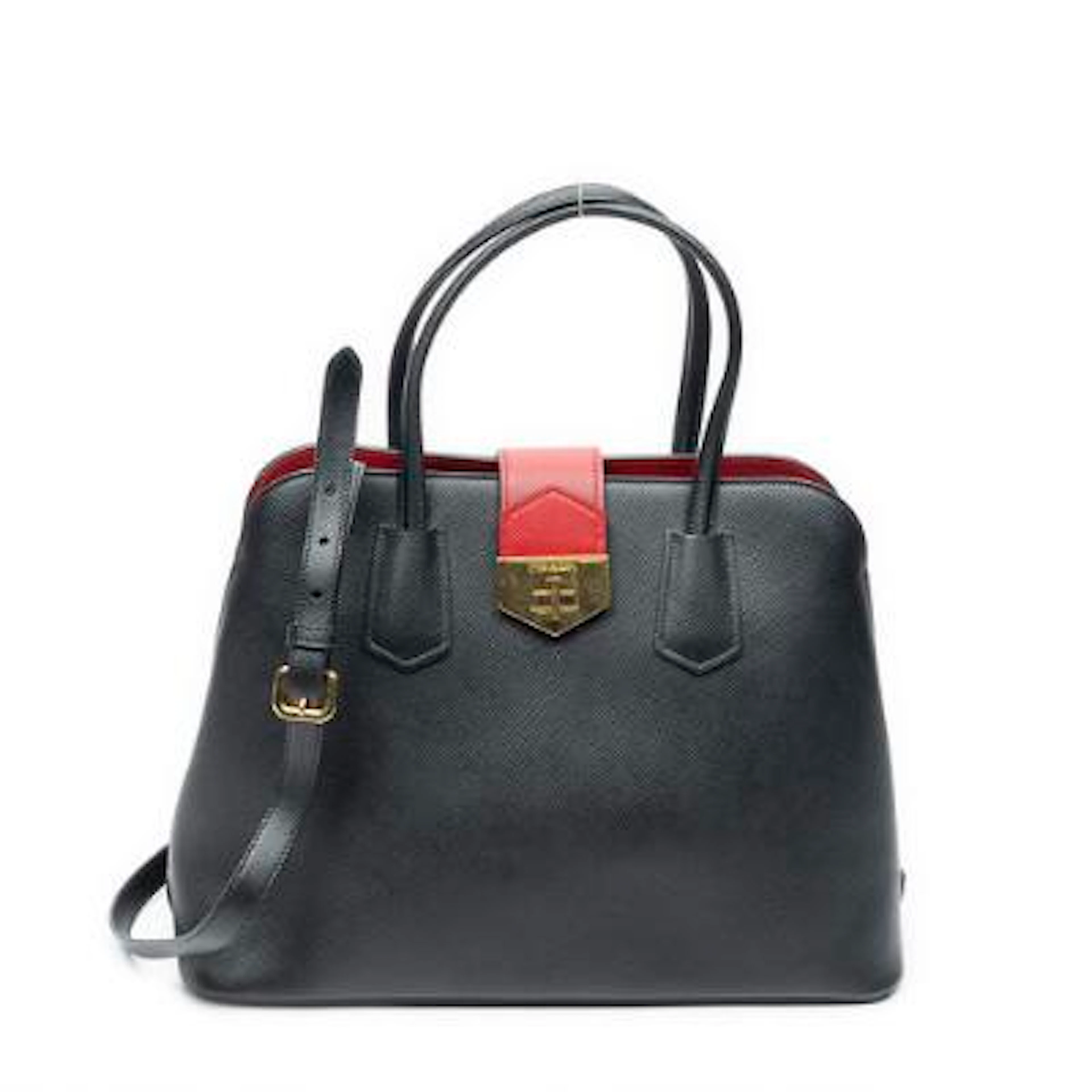 Prada: A "Turn Lock Double Handle Tote" in black Saffiano-leather