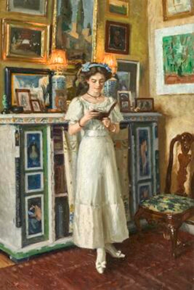 Paul Fischer: Highly interesting reading. 1911. Signed Paul Fischer.