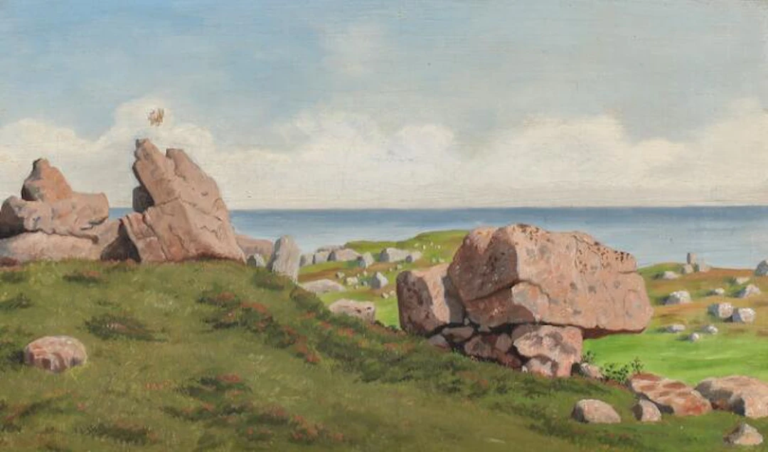 Unknown painter, 19th century: Coastal scene with large rocks in the