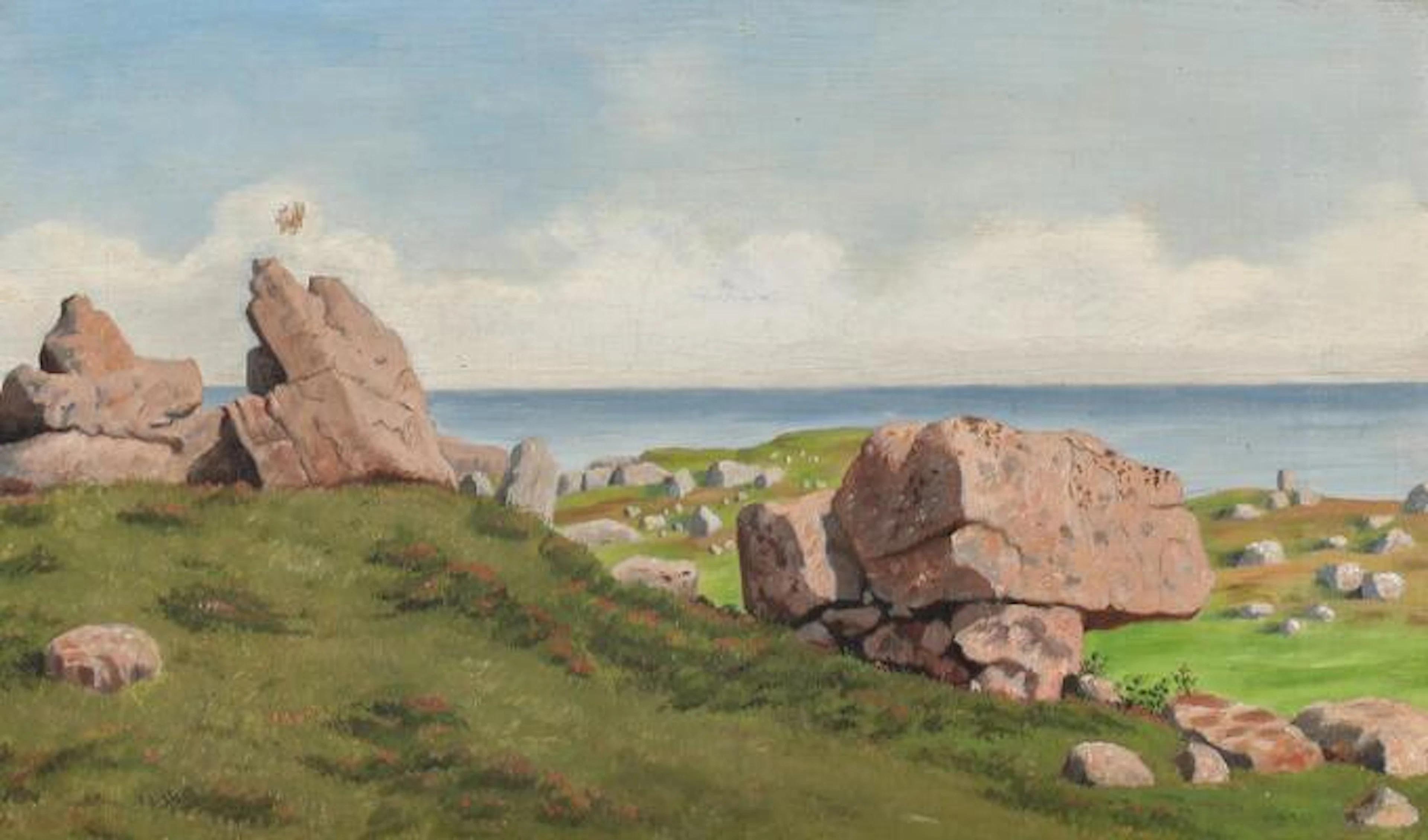 Unknown painter, 19th century: Coastal scene with large rocks in the