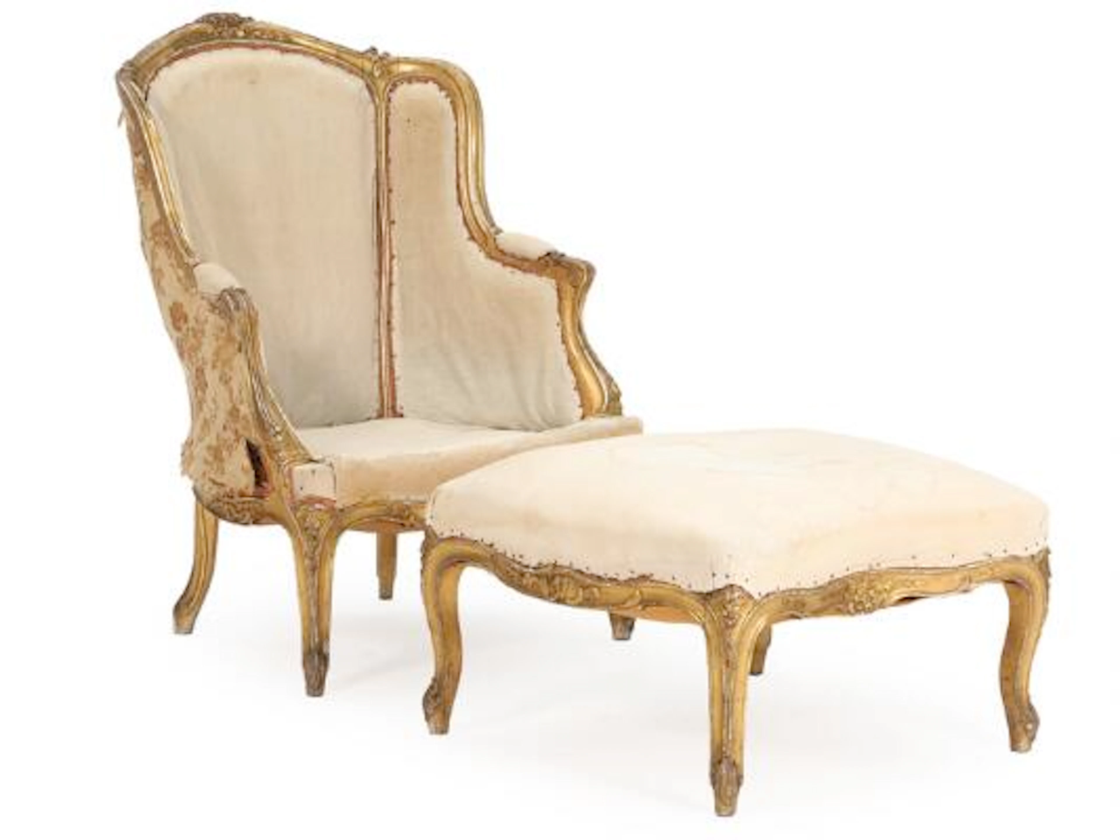 French duchesse brisée with carved and gilded wooden frame. Second