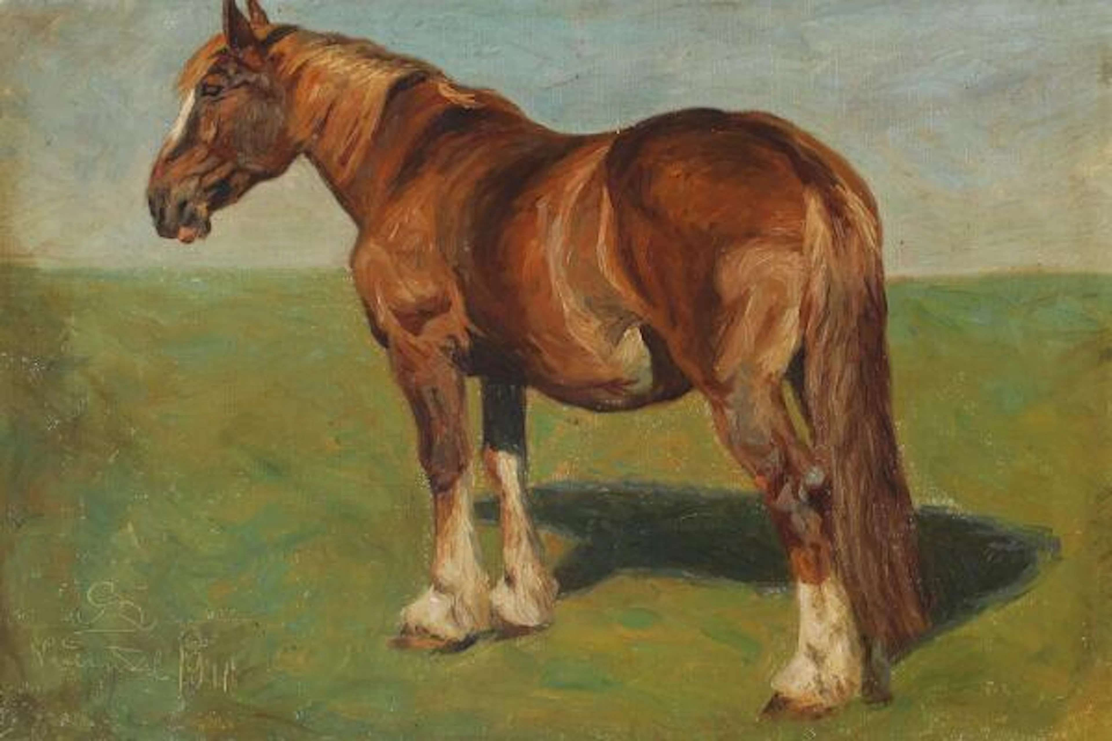 J. Resen Steenstrup: A horse on the field. Signed monogram with date