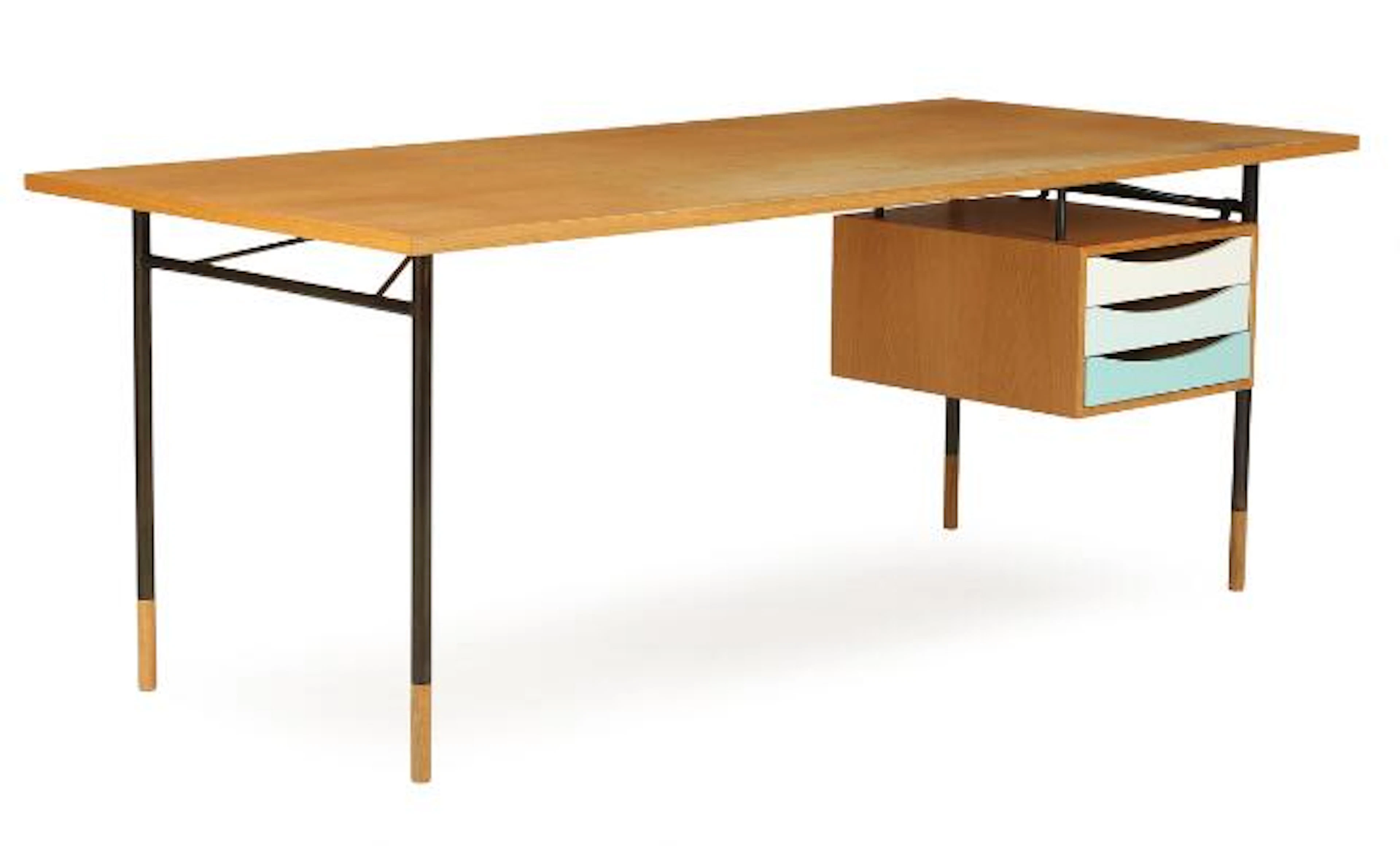 Finn Juhl: "Nyhavn". Oak desk with black burnished steel frame. Manufactured