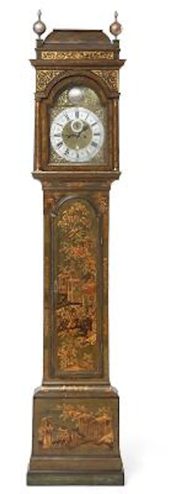 A George II green japanned longcase clock, by William Barrow, London.