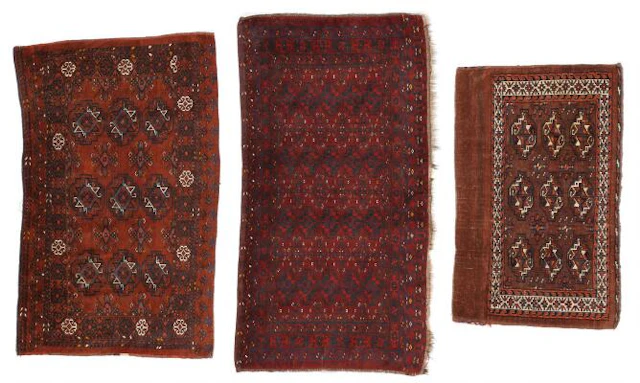 Three Turkoman chuwals/storage bags). Yomut. 125 x 80 cm. Ersari chuwal.