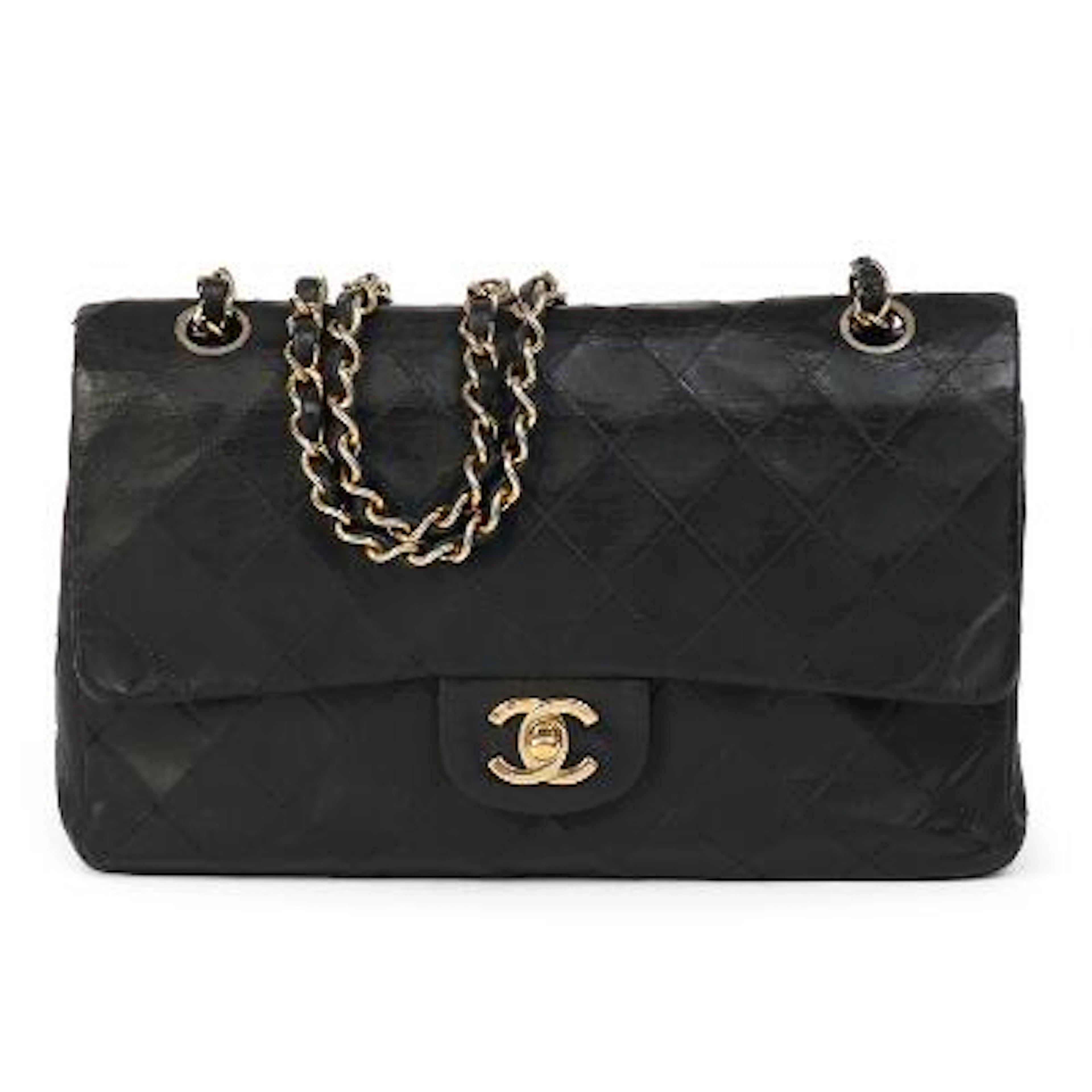Chanel: A vintage "Classic Double Flap" bag of black quilted leather