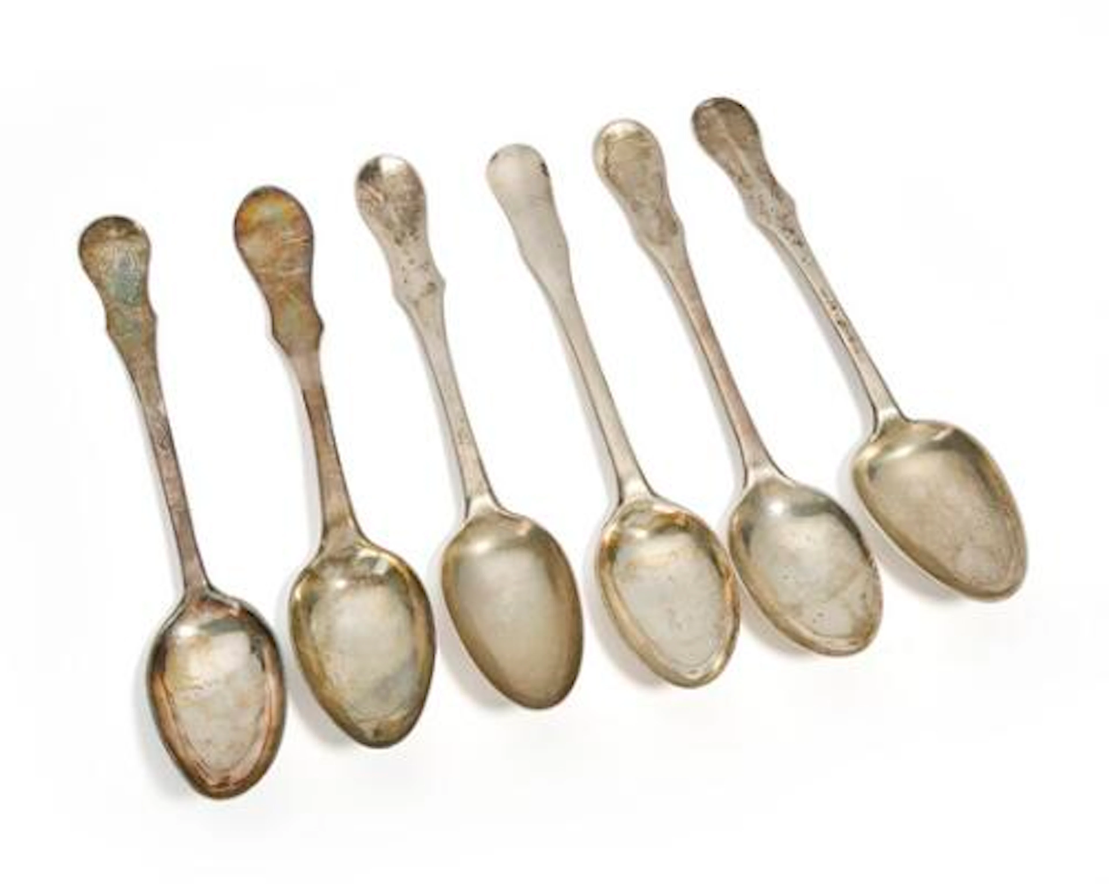 Six Danish Rococo and Louis XVI silver spoons, including master Thomas