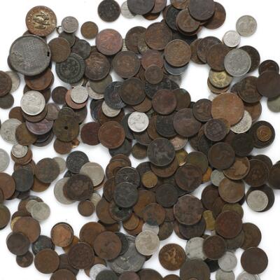 Box with collection of older coins from primarily the 19th century