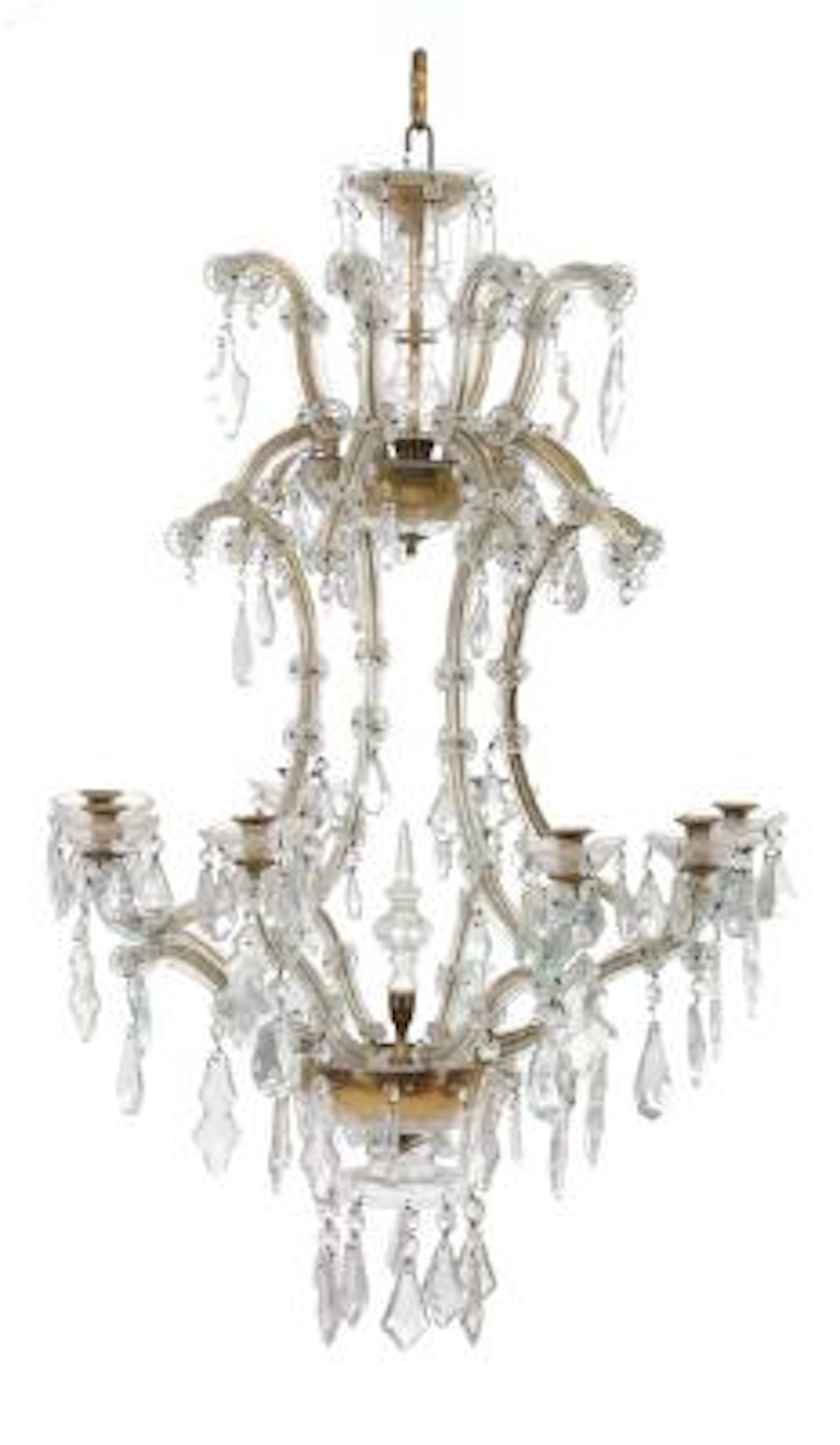 Large Maria Theresia type crystal chandelier with gilt-iron frame.