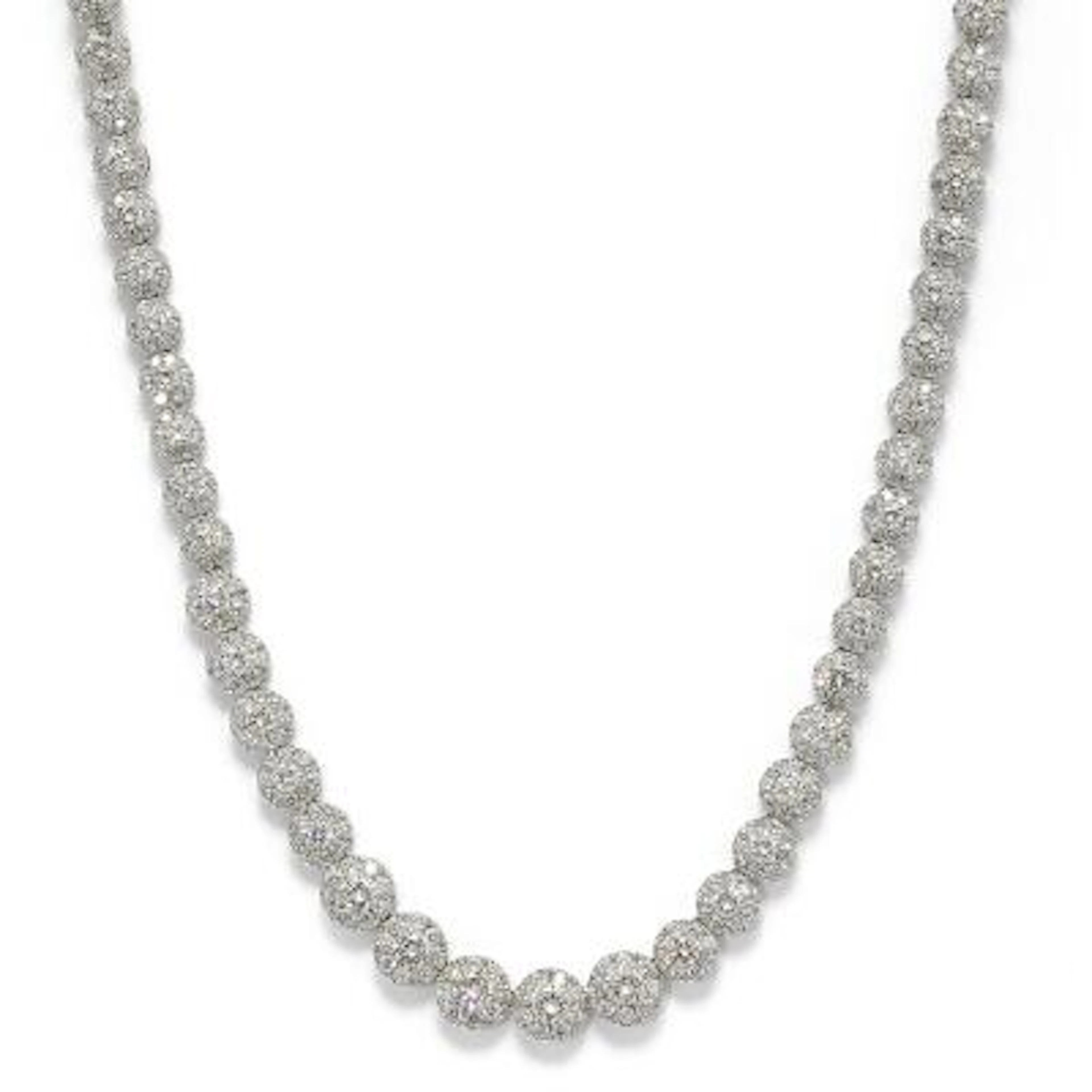 A diamond necklace set with numerous brilliant-cut diamonds weighing
