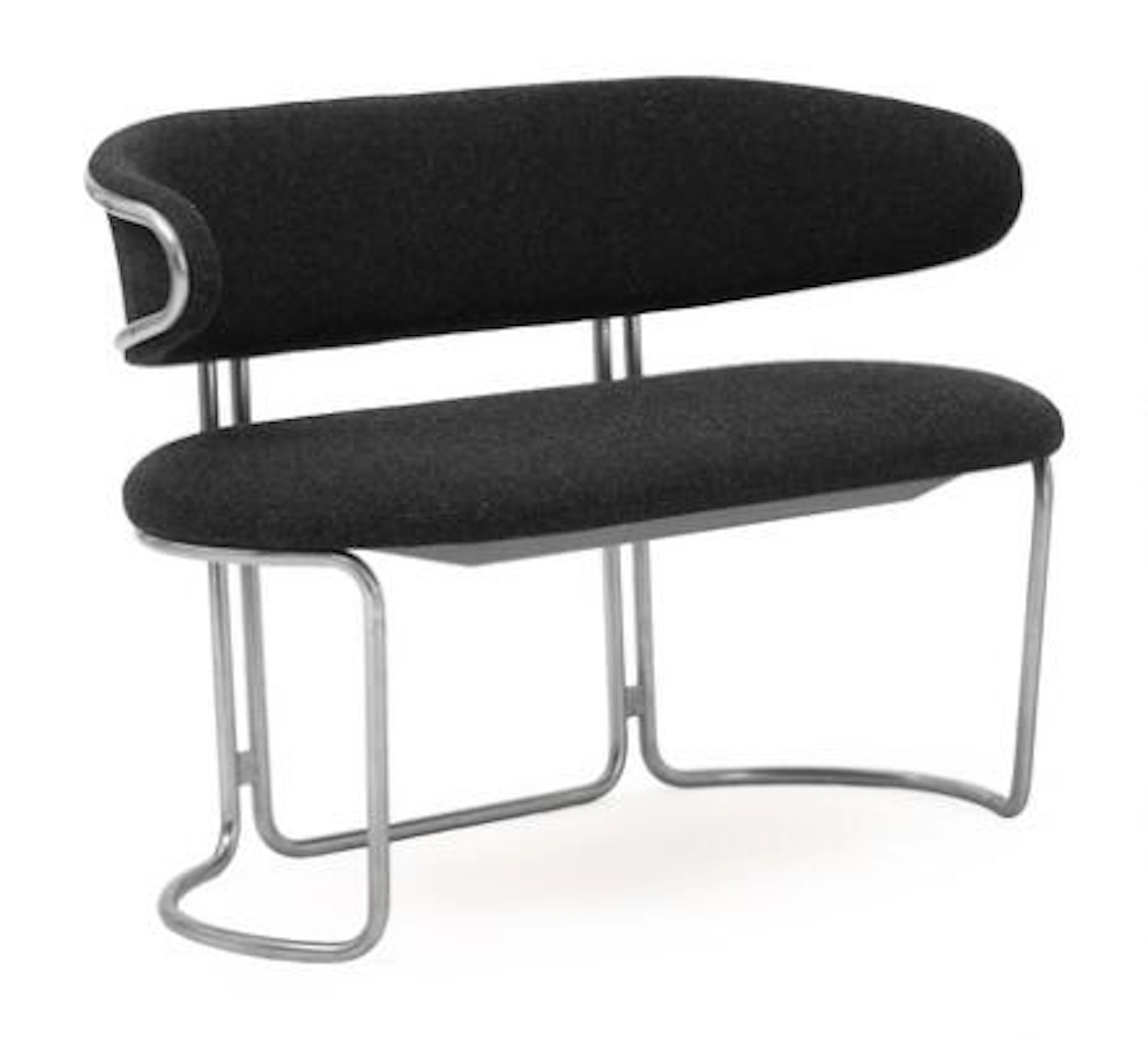 Grete Jalk: Rare, small bench with steel frame. Seat and back upholstered