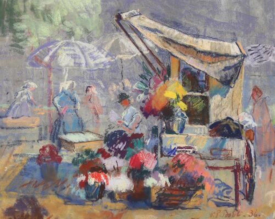 N. P. Bolt: Flower sellers on a street. Signed and dated N.P. Bolt