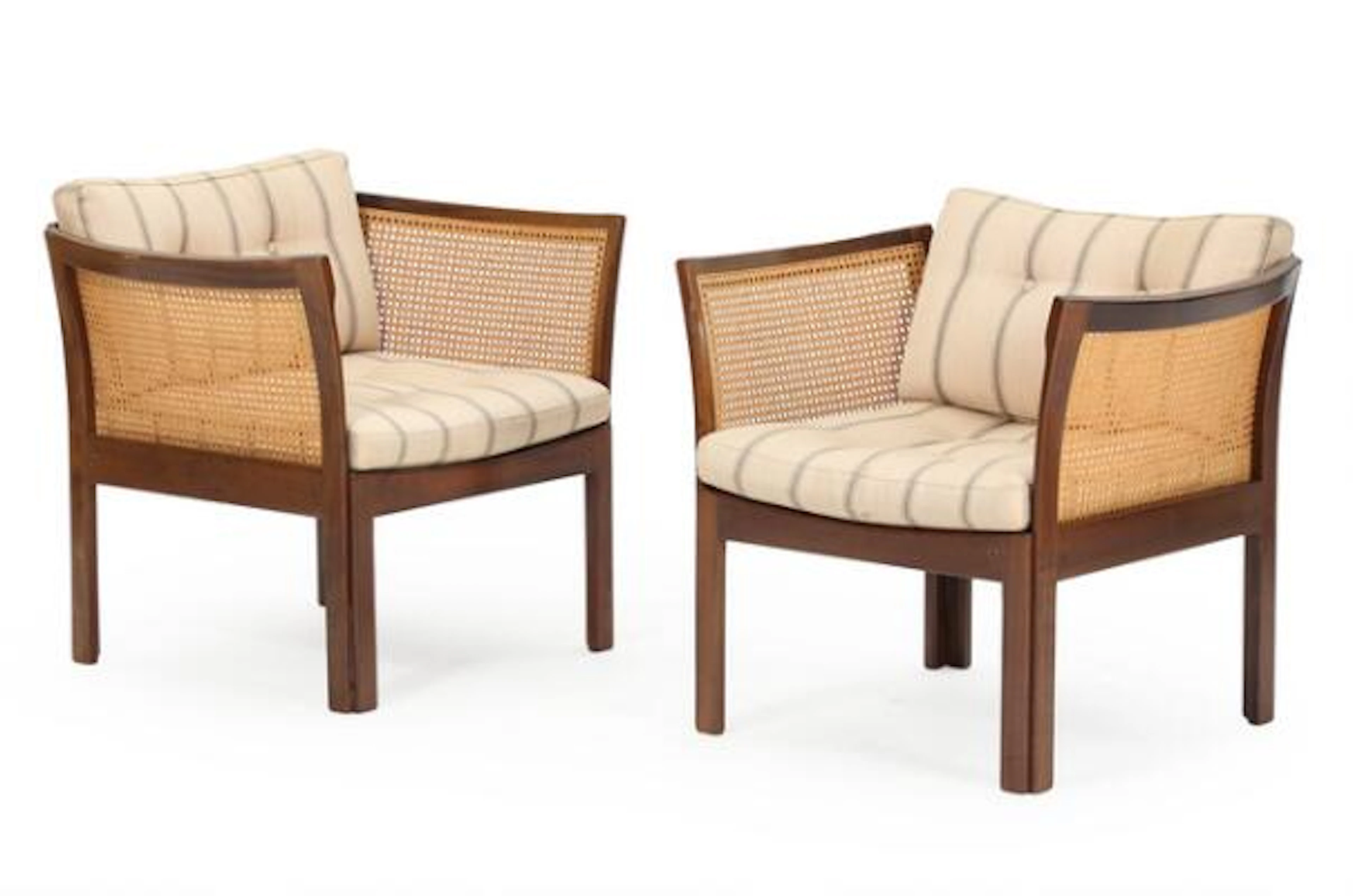 Illum Wikkelsø: "Plexus". A pair of mahogany easy chairs, sides and
