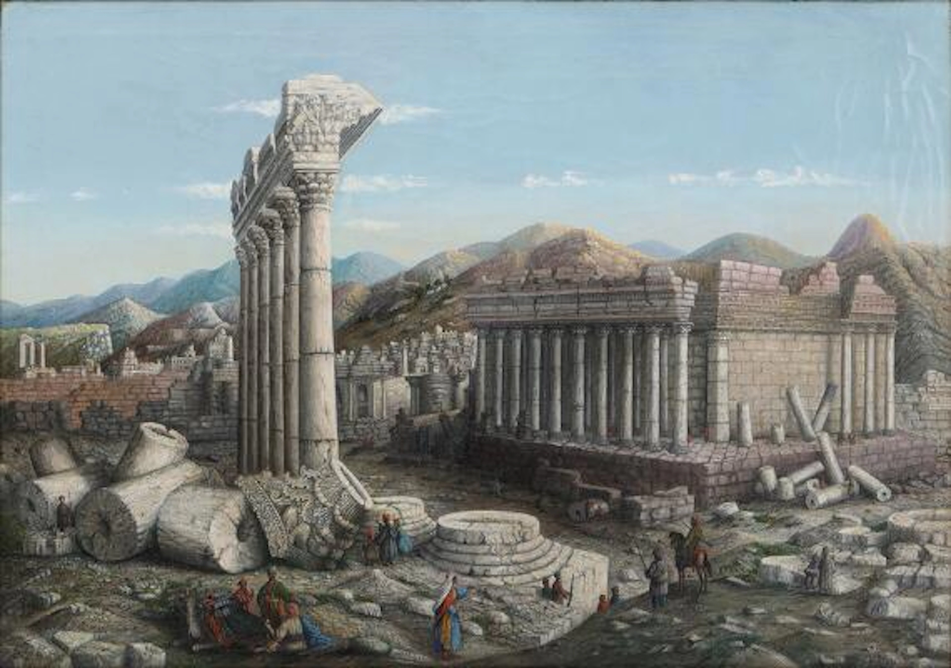 Painter unknown, 19th century: Ruins at Baalbeck. Unsigned. Oil on