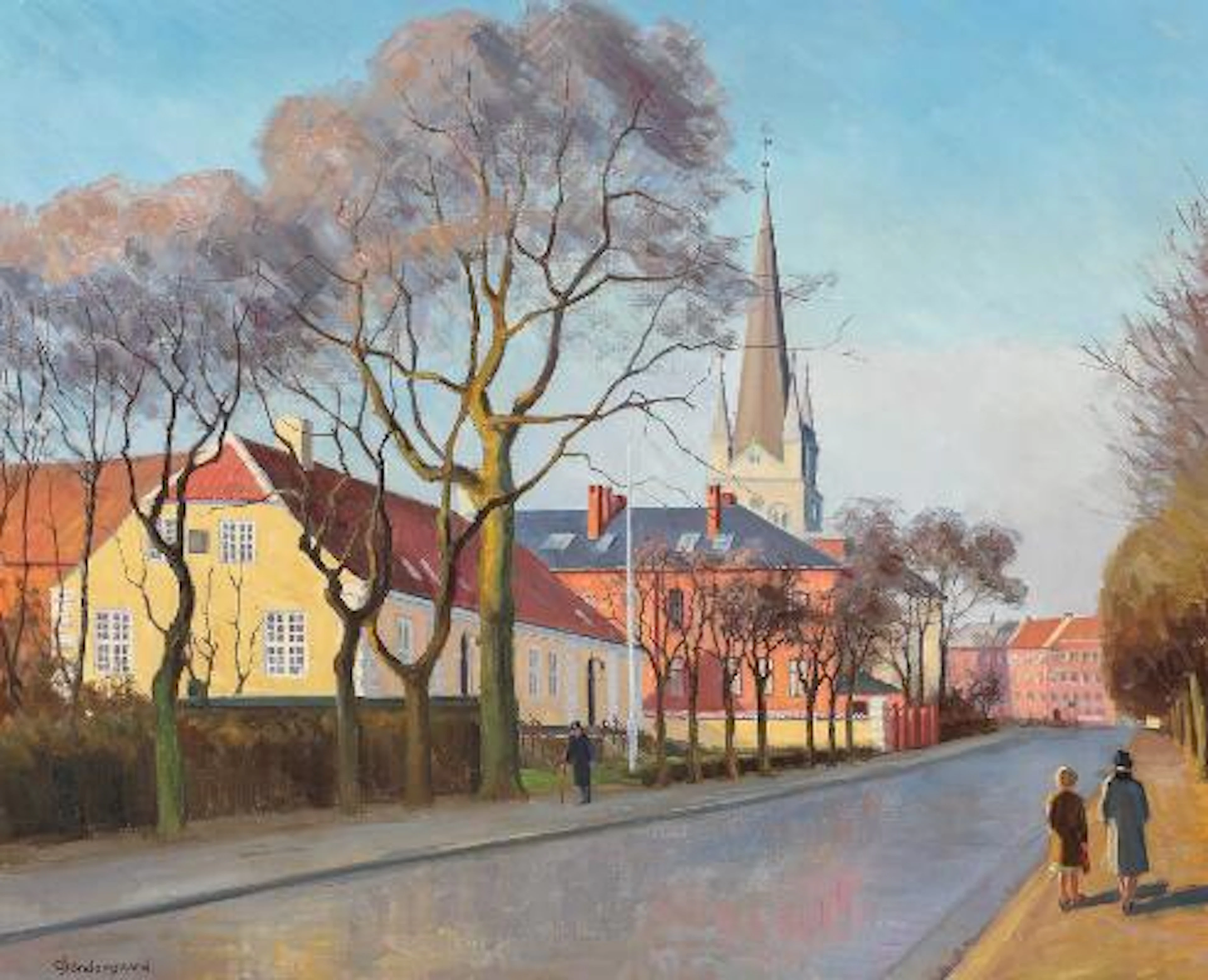Ole Søndergaard: Street scene from Frederikshavn. Signed O. Søndergaard.