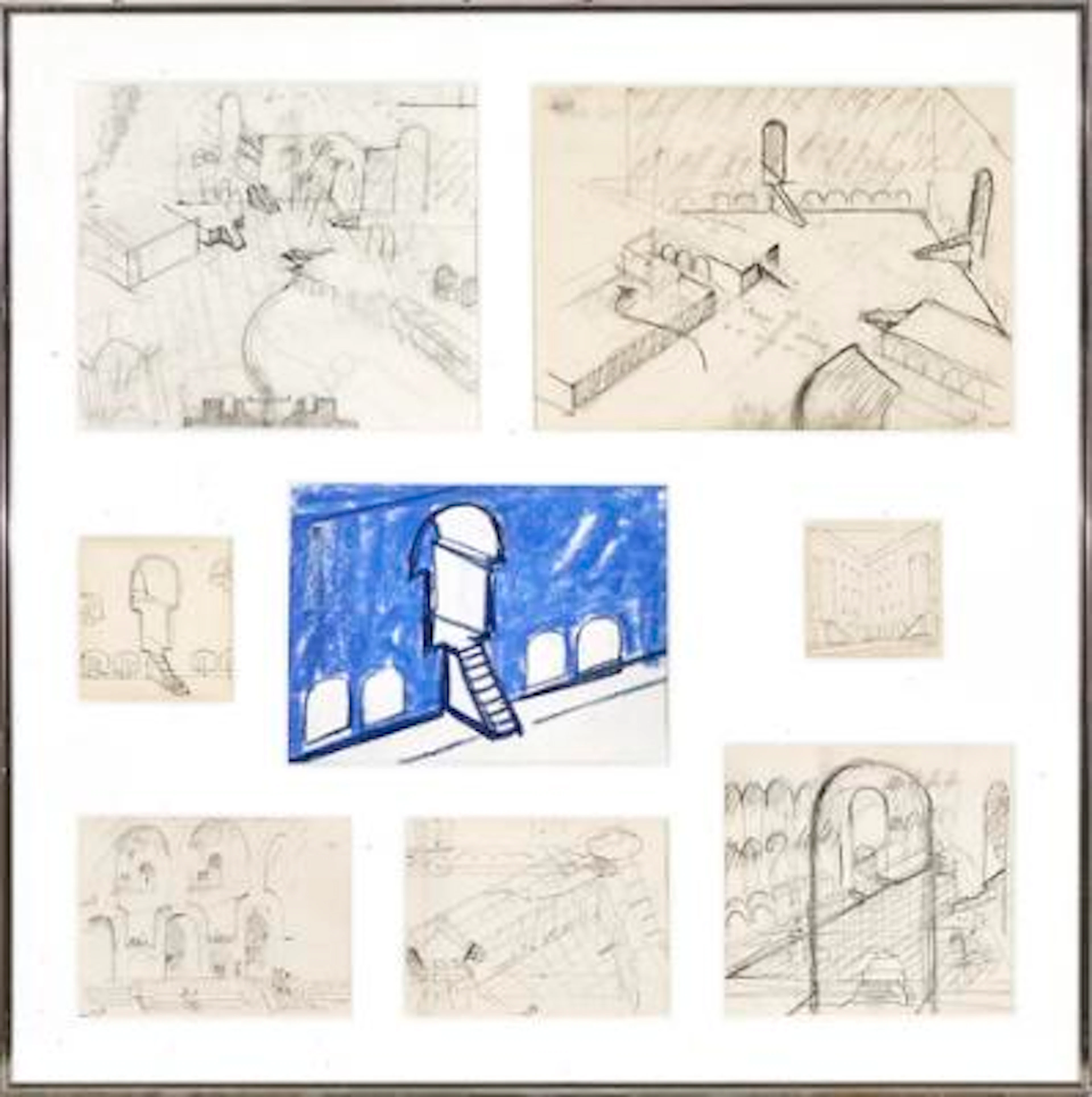 Henning Larsen: A collection of sketches in two frames, 1981. Unsigned.