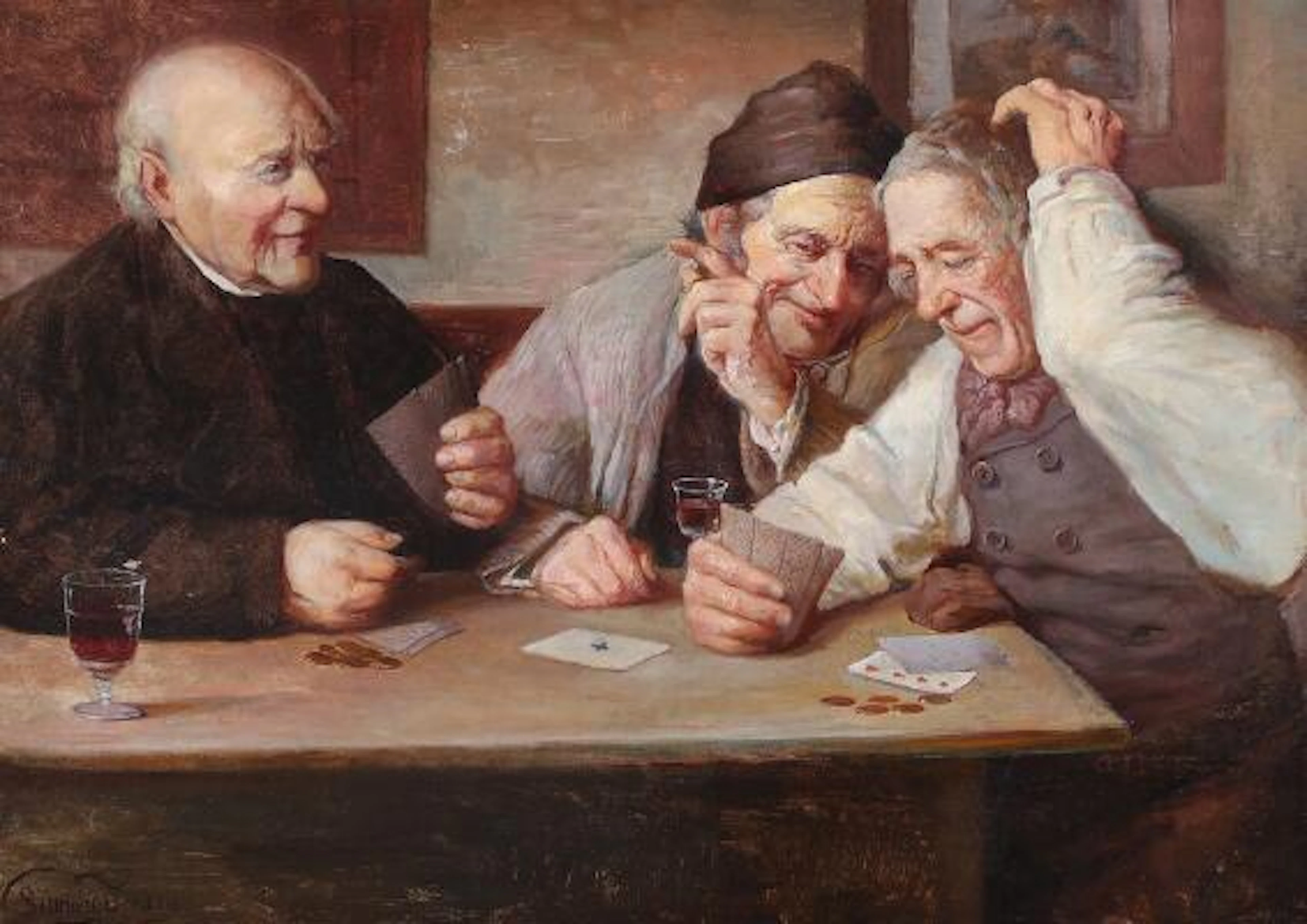 Simony Jensen: Interior of an inn with a group of gentlemen playing