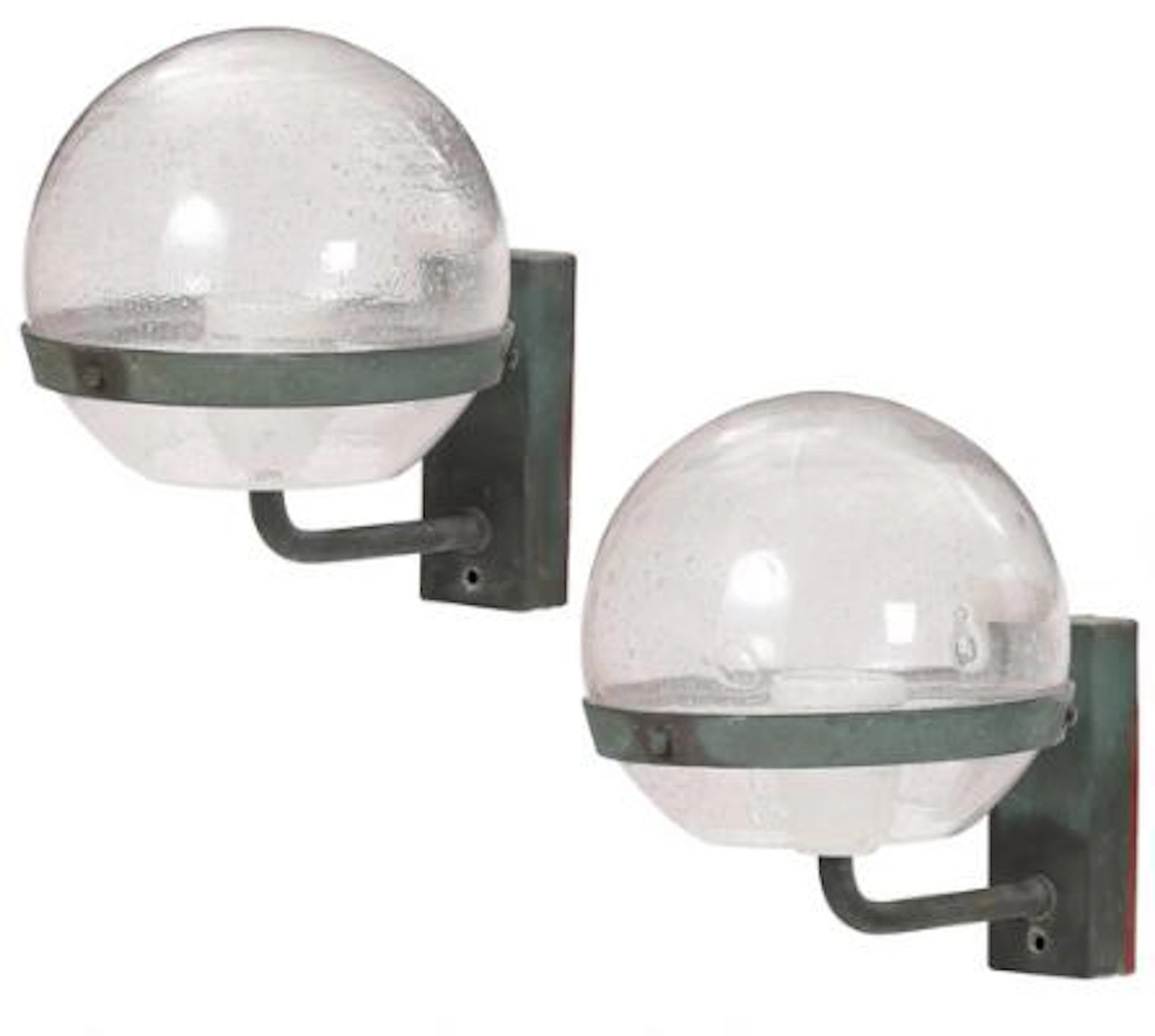 Scandinavian design: A pair of patinated copper outdoor wall lamps