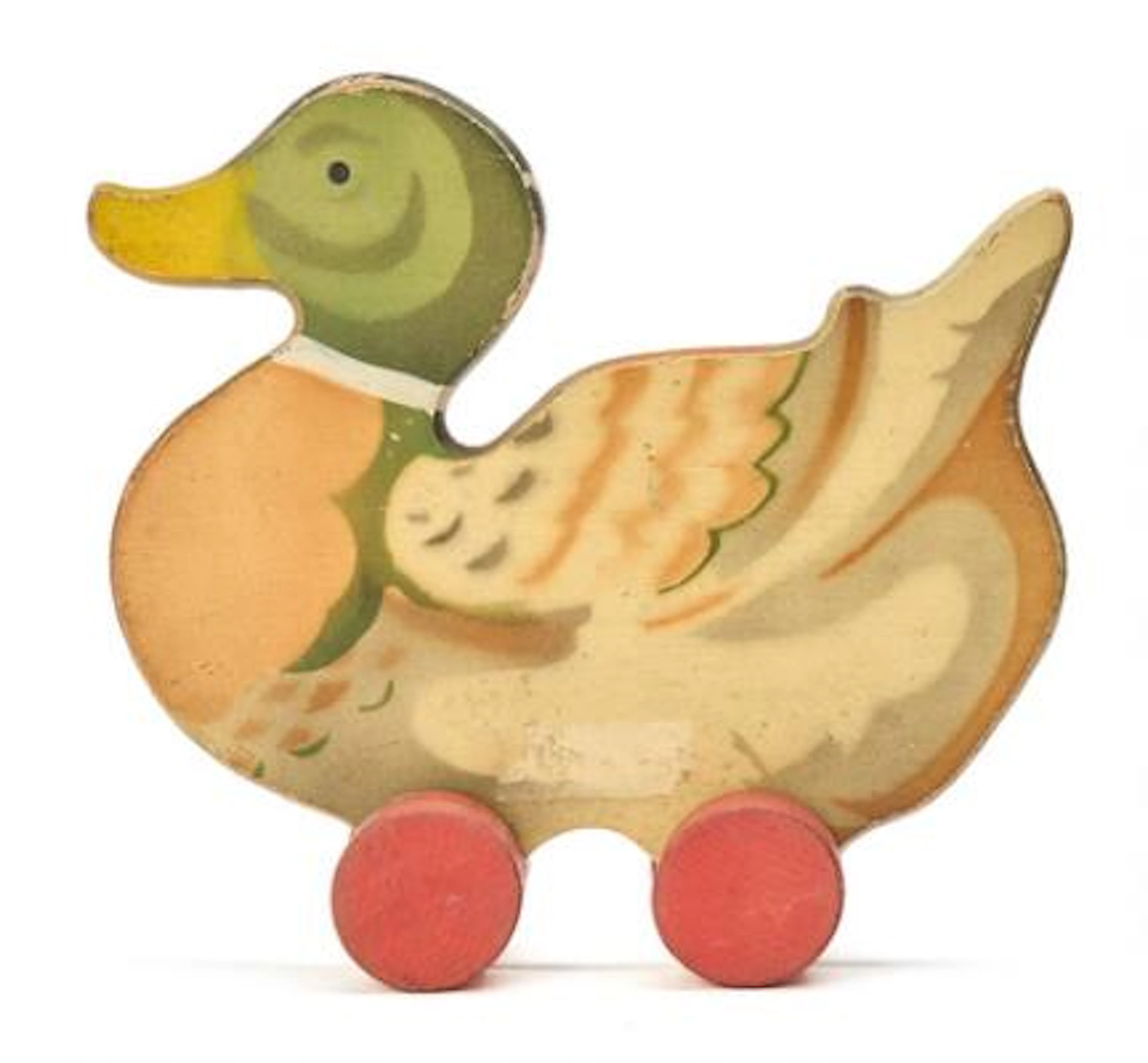 LEGO: A Paint wood duck on wheels. L. 19 cm. – Bruun Rasmussen Auctioneers