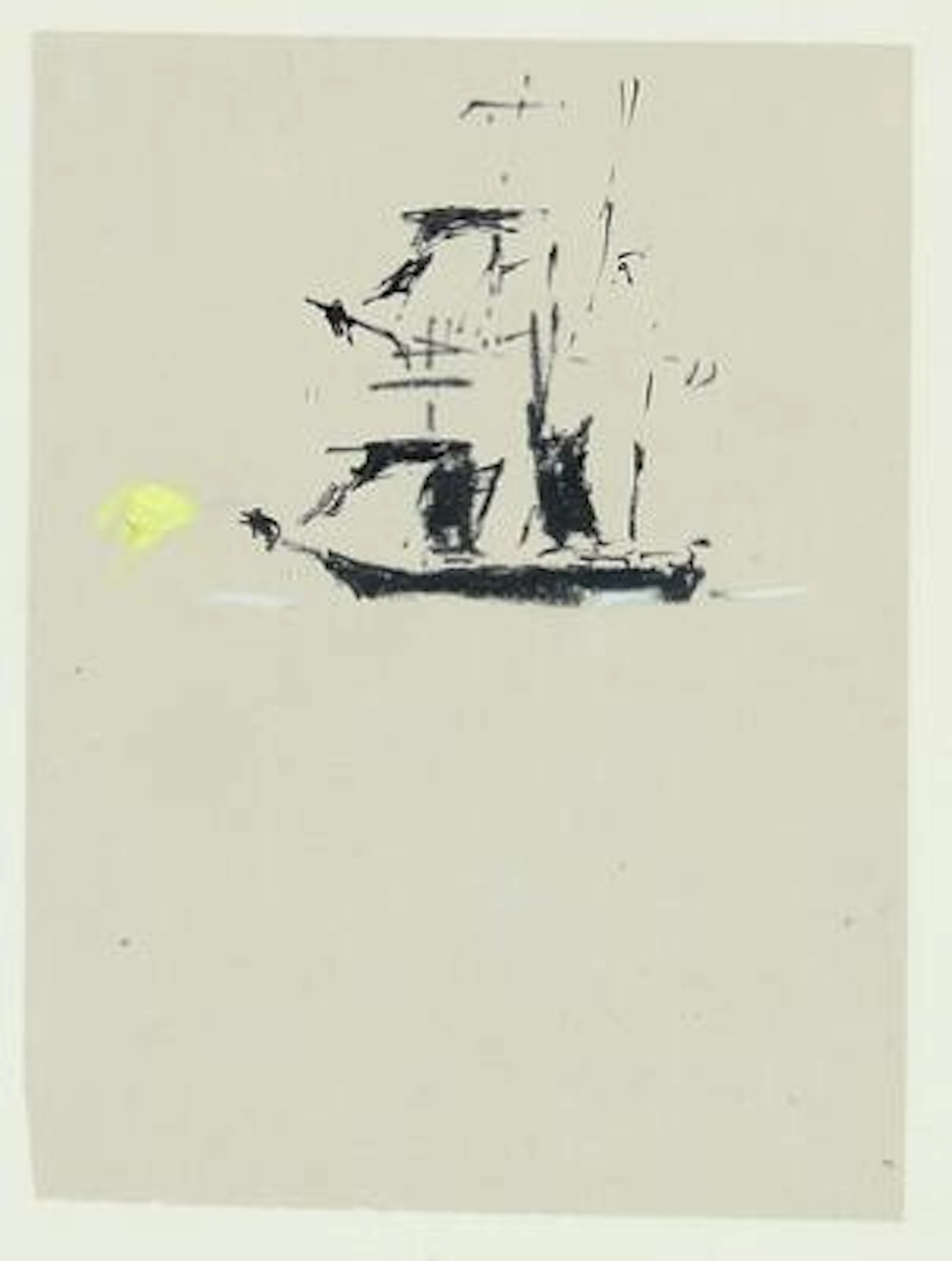 Oluf Høst: Ship. Unsigned. Mixed media on paper. Sheet size 22 x 16