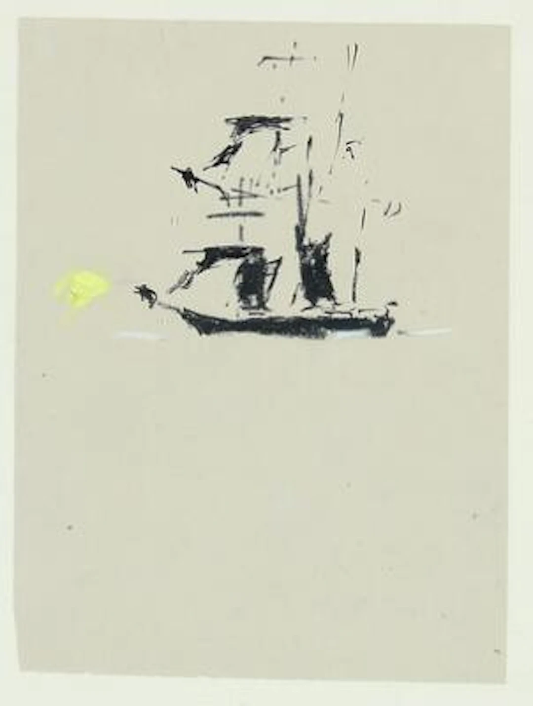 Oluf Høst: Ship. Unsigned. Mixed media on paper. Sheet size 22 x 16