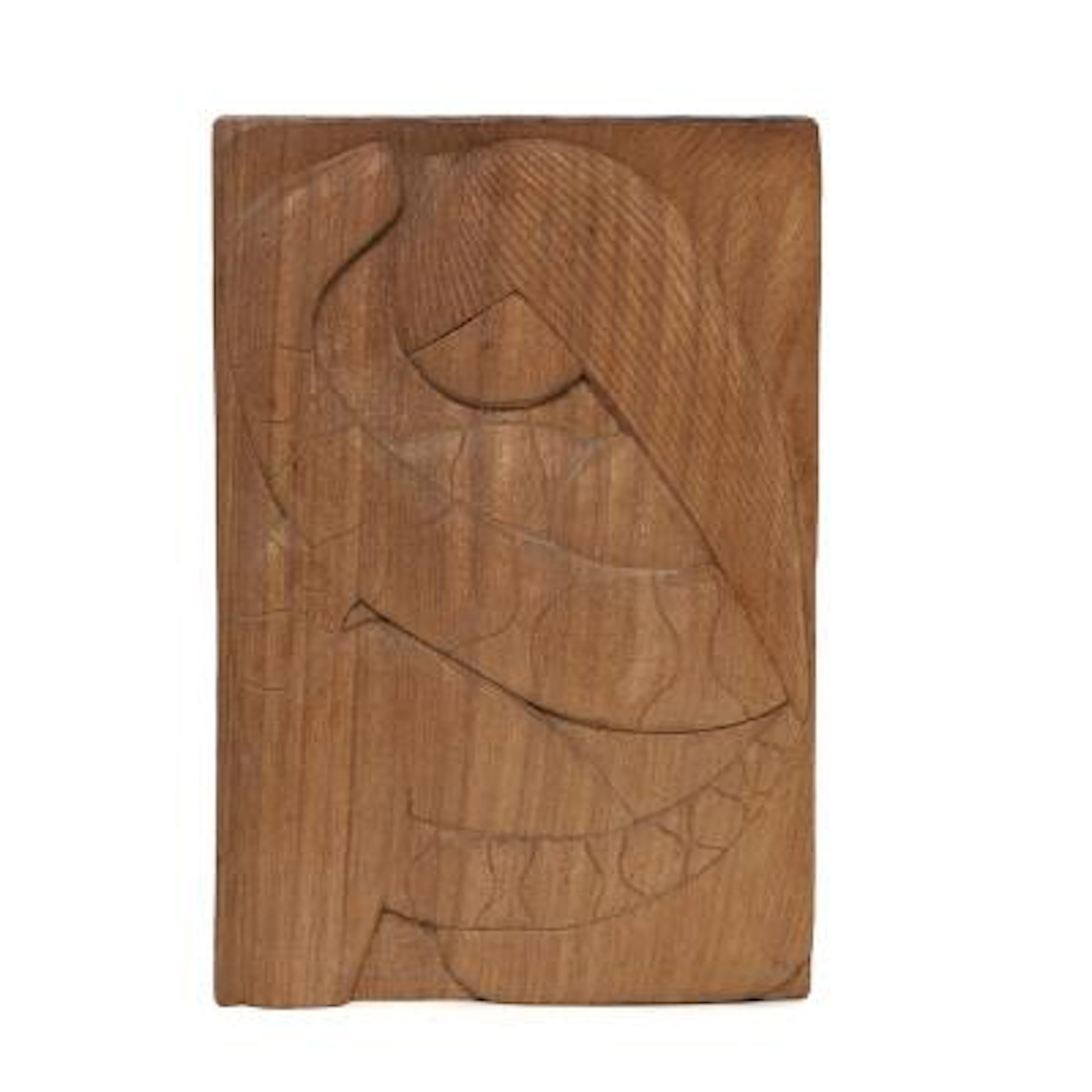 Jacob Hermann: Woman and snake. Signed monogram. A carved wooden relief.
