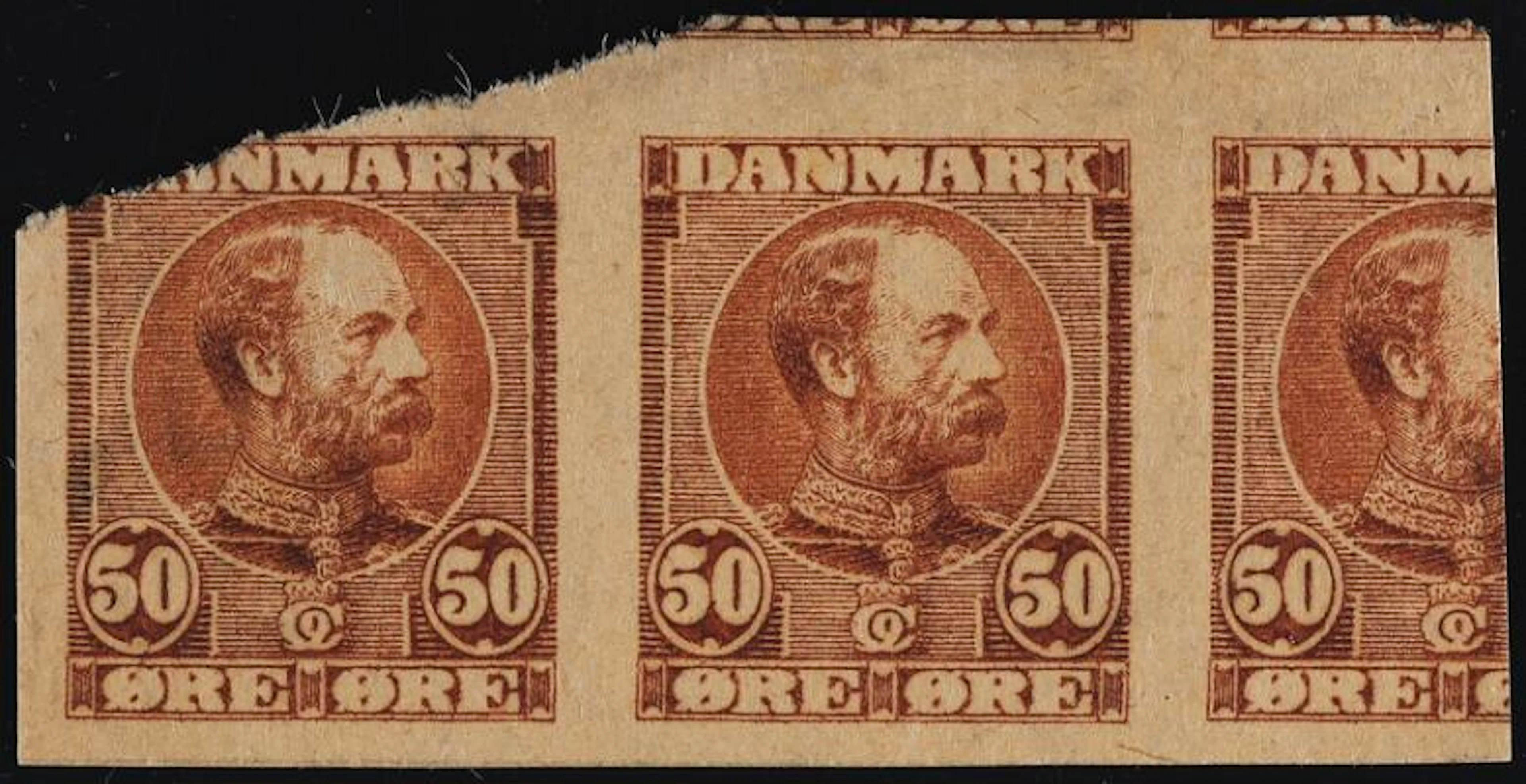 Proof. 1905. Christian IX. 50 Øre in yellowish brown colour. Imperforated