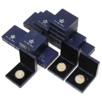 Collection of 20 kr proof coins from various series, in total 19 pcs