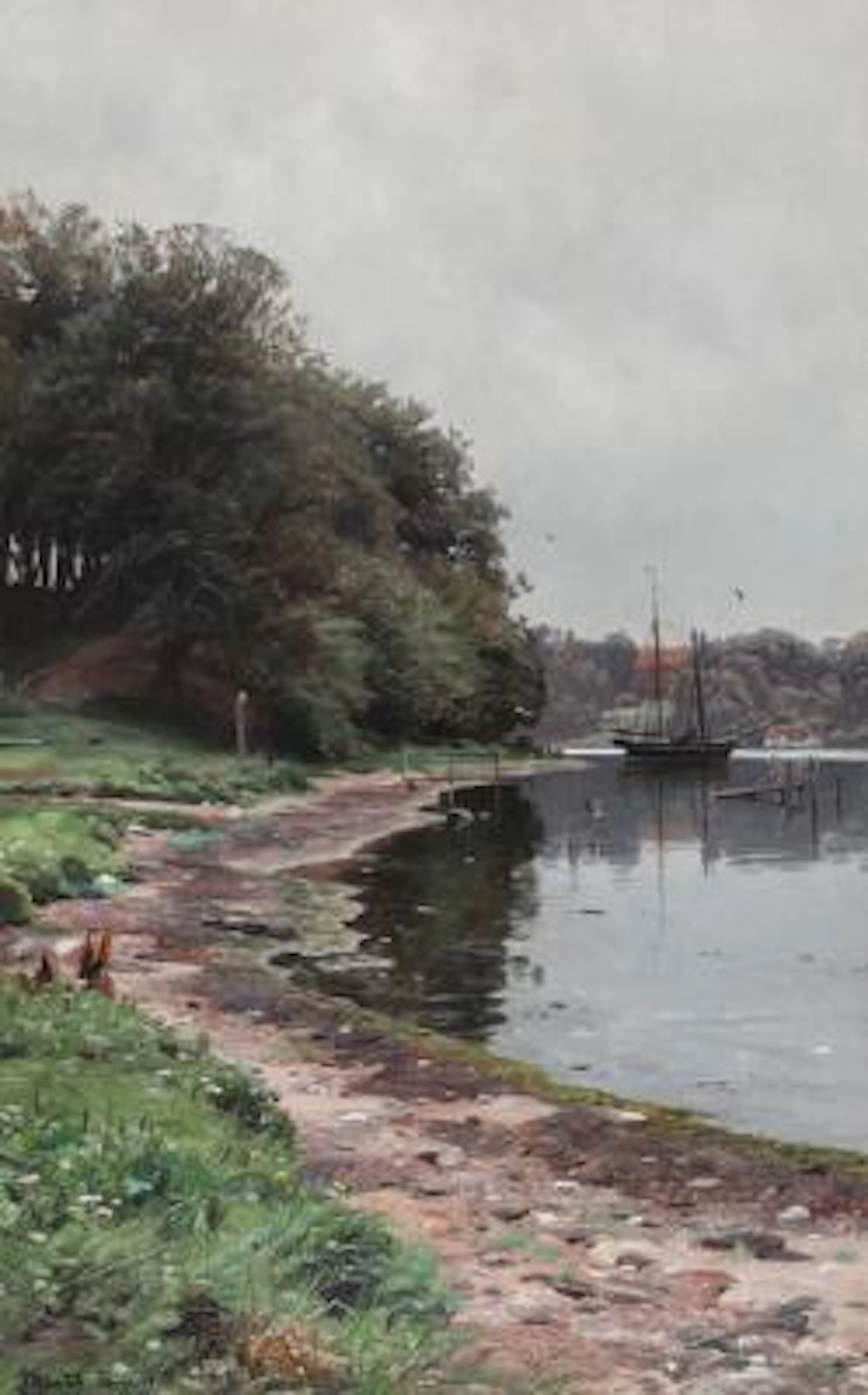 Peder Mønsted: Coastal scene from Fænø with a view of Hindsgavl Castle.