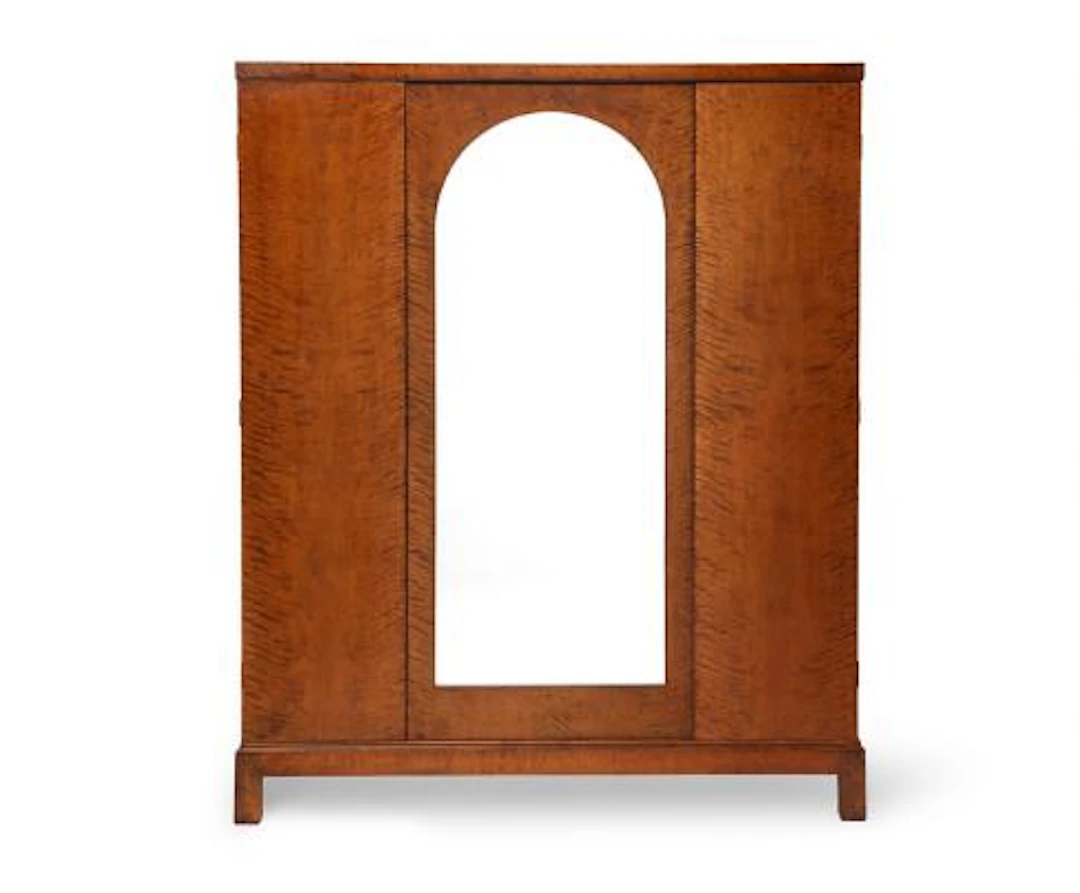 Kaj Gottlob: Flamed birch wardrobe. Front with mirror, interior with
