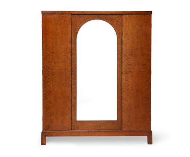 Kaj Gottlob: Flamed birch wardrobe. Front with mirror, interior with