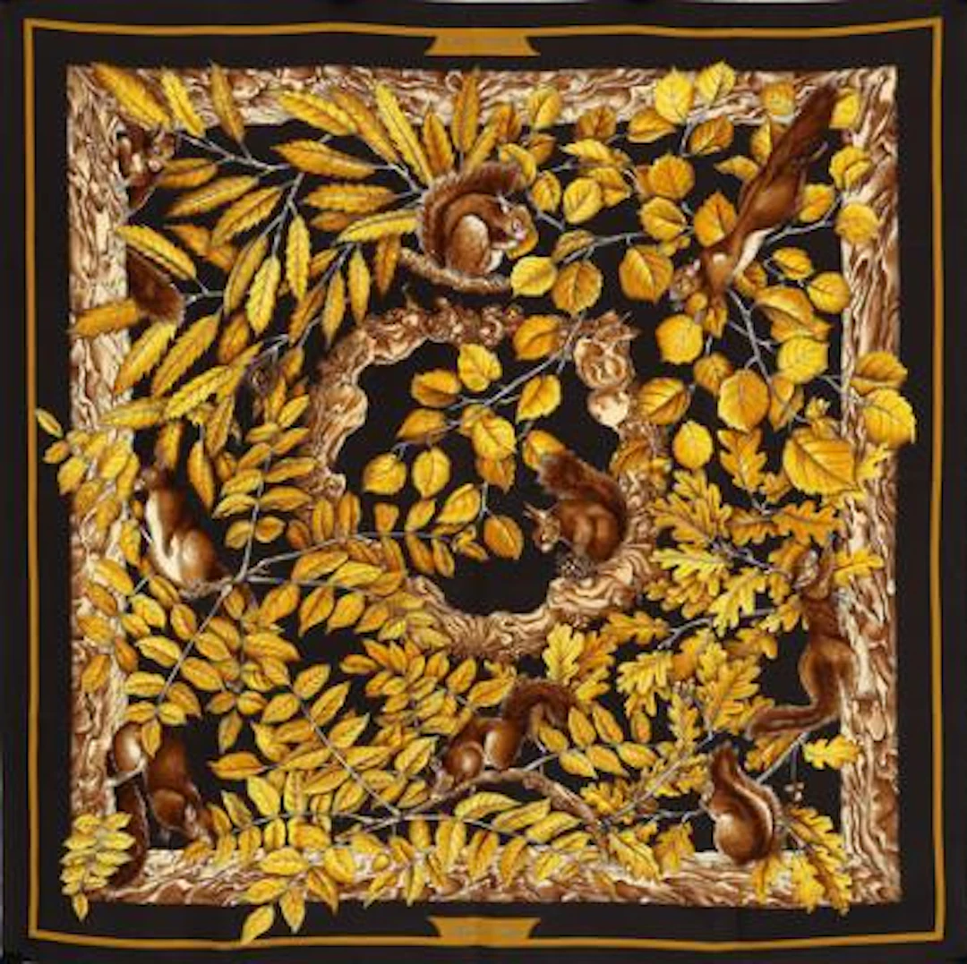 Hermès: A silk scarf with motif "Casse-Noisette". App. 90x90 cm. –
