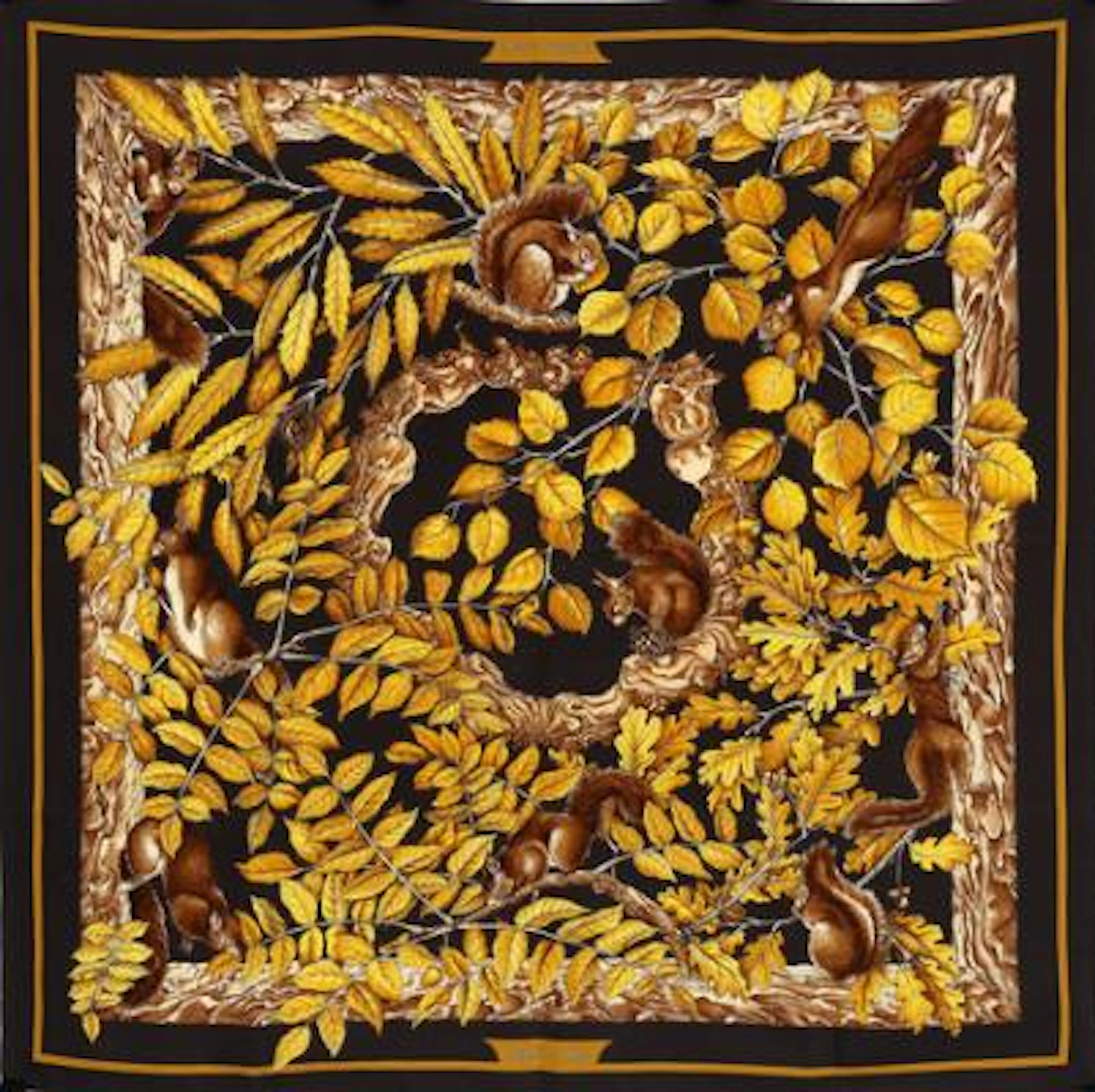 Hermès: A silk scarf with motif "Casse-Noisette". App. 90x90 cm. –