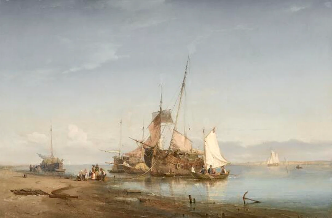 C. F. Sørensen: Fishing wessels on the beach at Samsø. C. 1847-49.