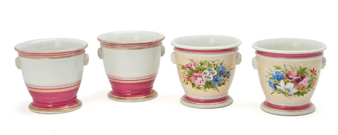 Four enamelled and gilt porcelain cachepots, Bing & Grøndahl, late