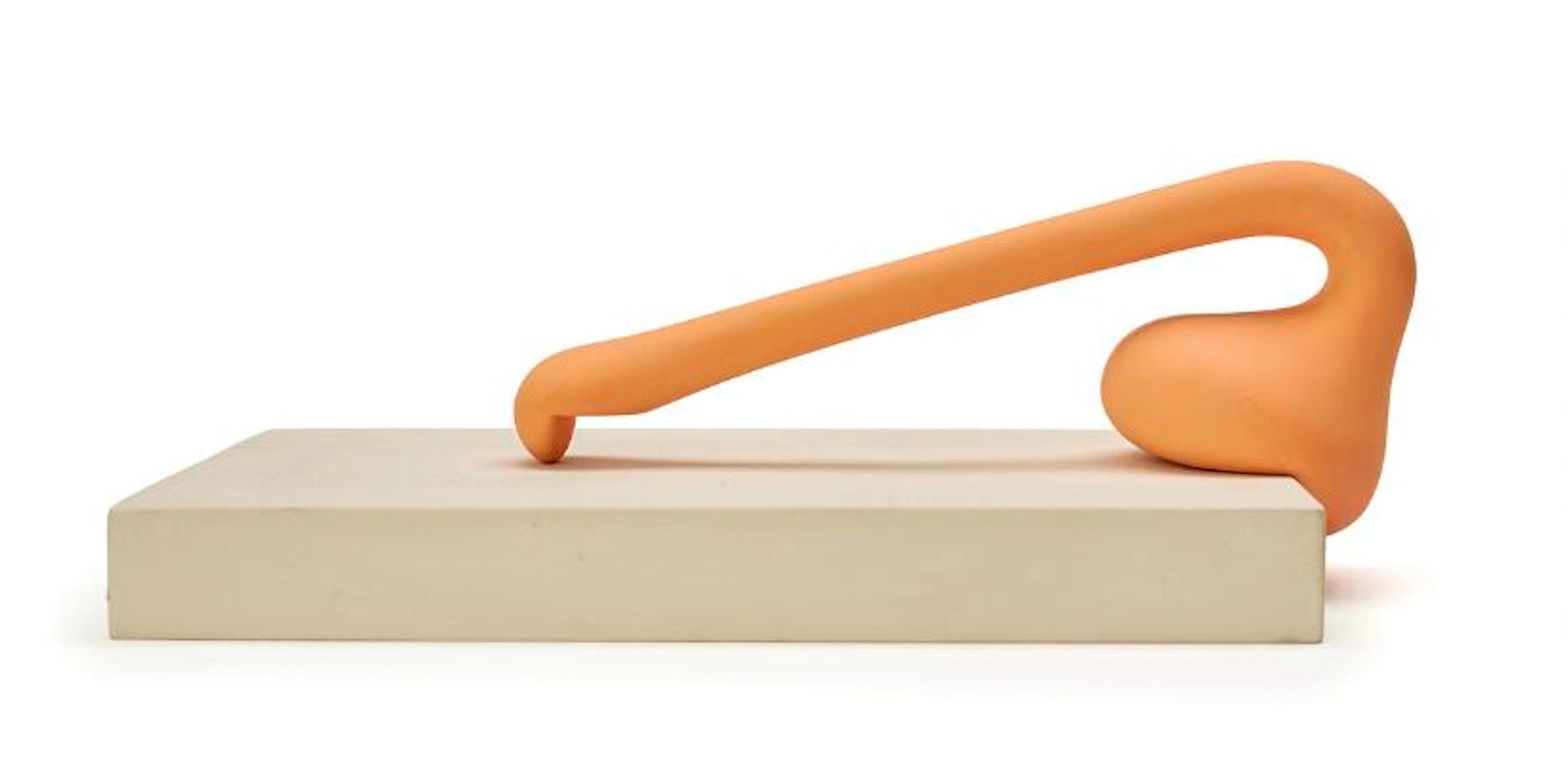 Signe Schjøth: Organic object. Unsigned. Orangepainted object on plaster