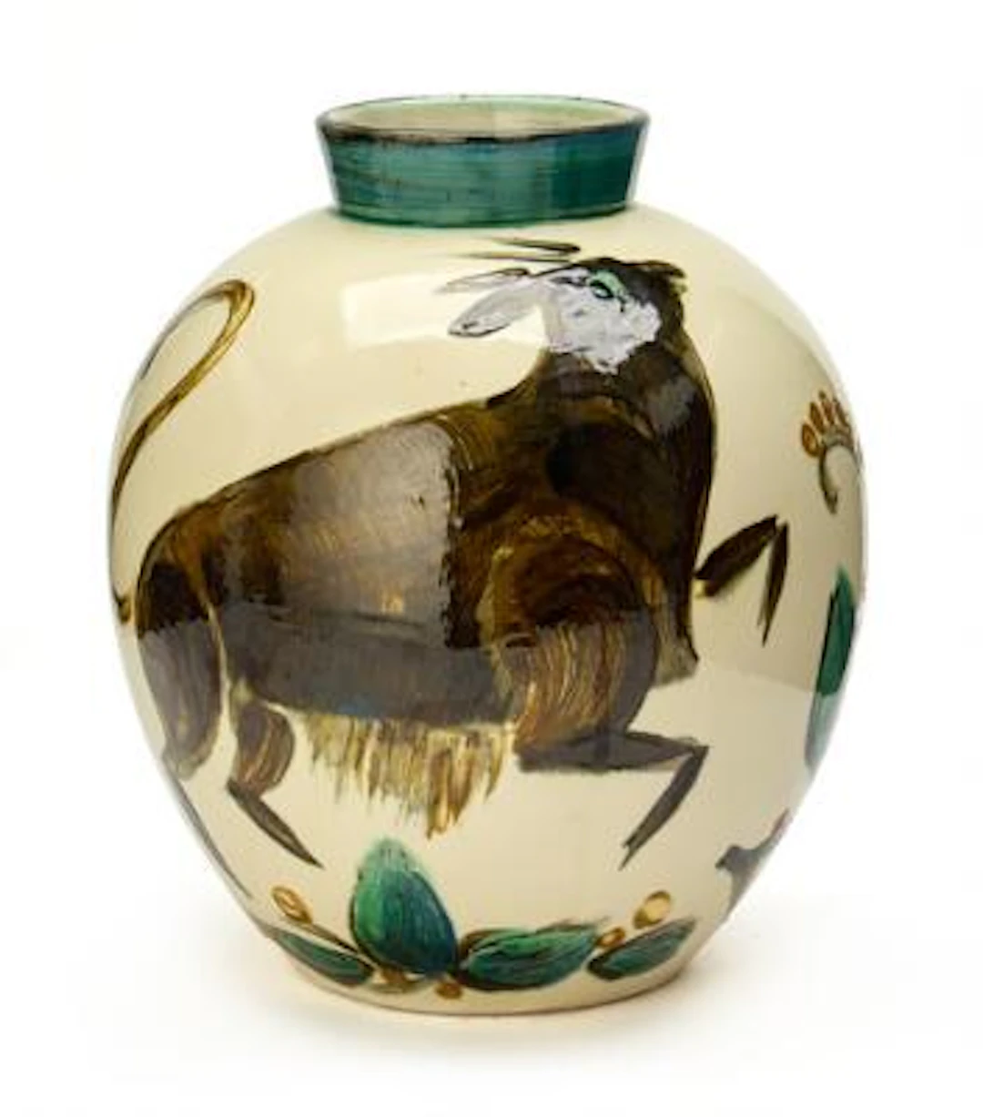 Kähler: A large earthenware vase. Decorated with animals and foliage.