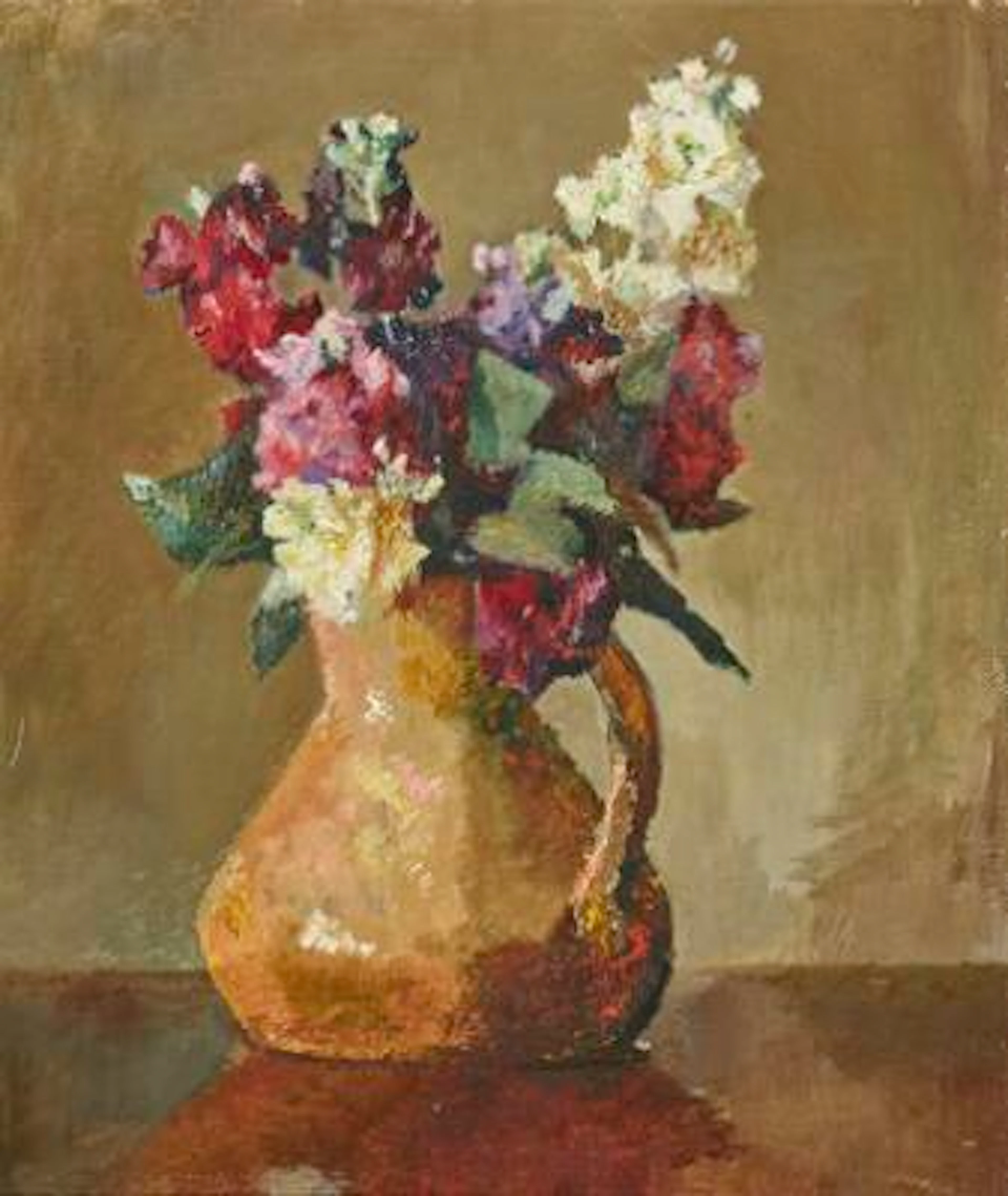 Karen Blixen: Flowers in an earthenware Jug. Circa 1920. Unsigned.