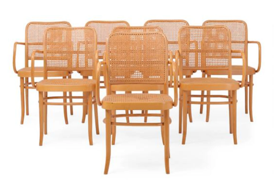 Gebrüder Thonet: A set of eight mouded beech Wiener armchairs. Seat