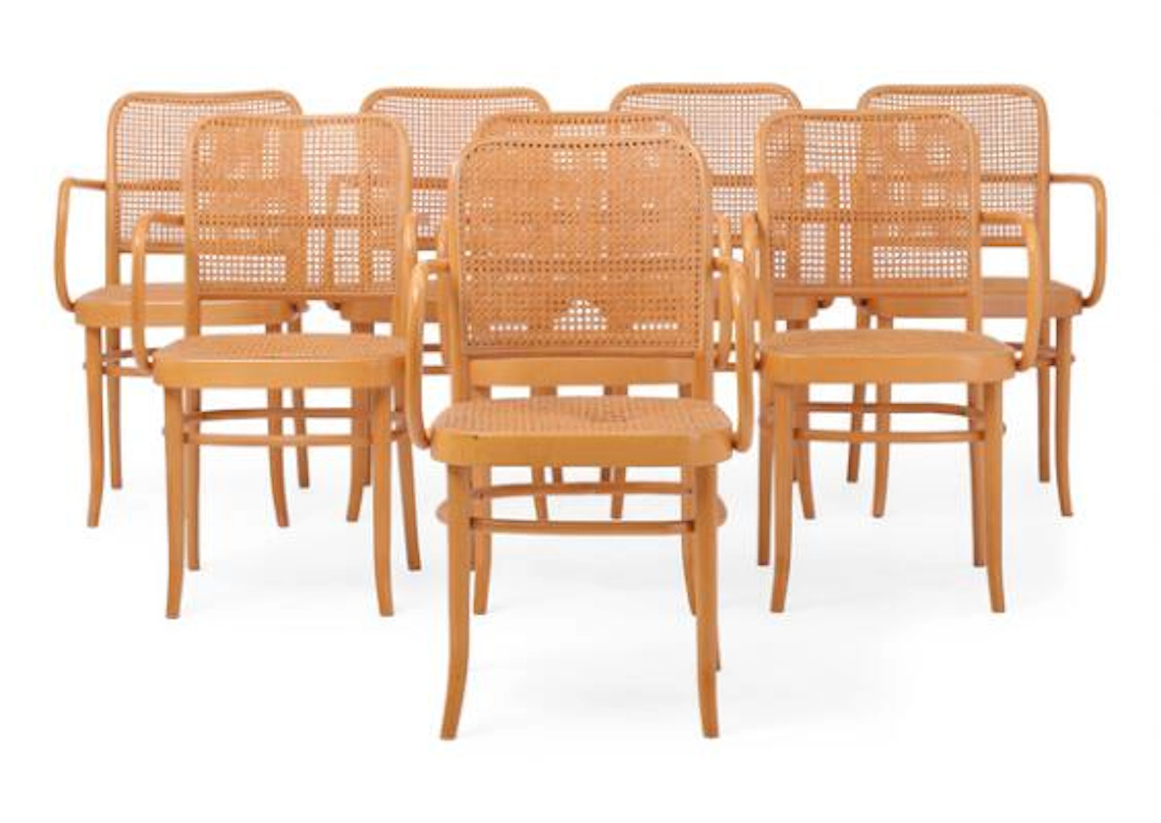 Gebrüder Thonet: A set of eight mouded beech Wiener armchairs. Seat