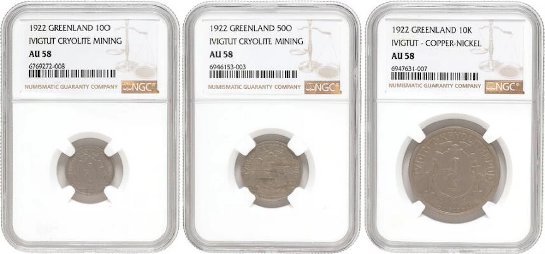 Greenland, Cryolite, The Mining and Trading Company, 10 and 50 øre